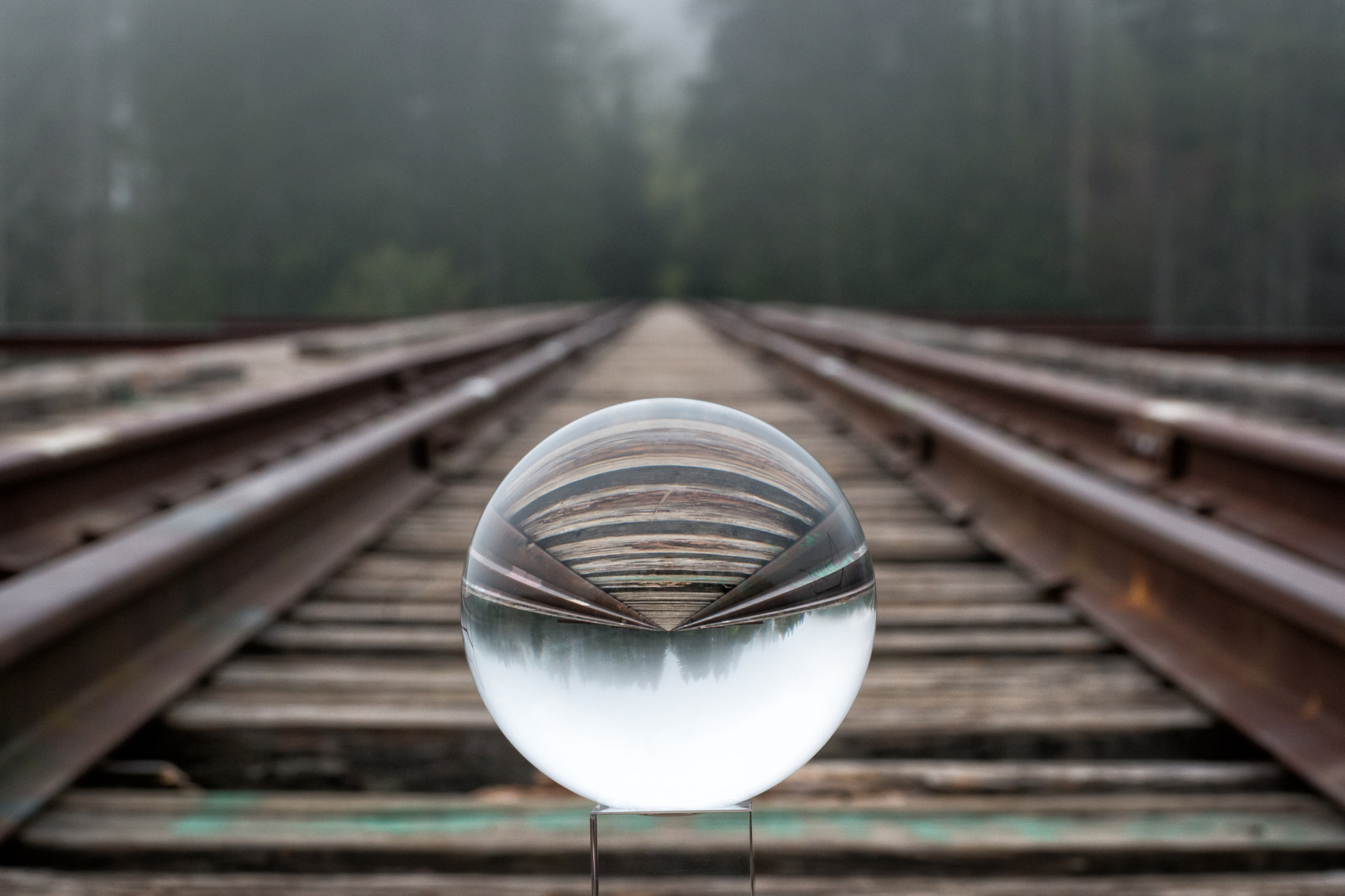 Samsung NX 60mm F2.8 Macro ED OIS SSA sample photo. Railroad tracks and crystal ball photography