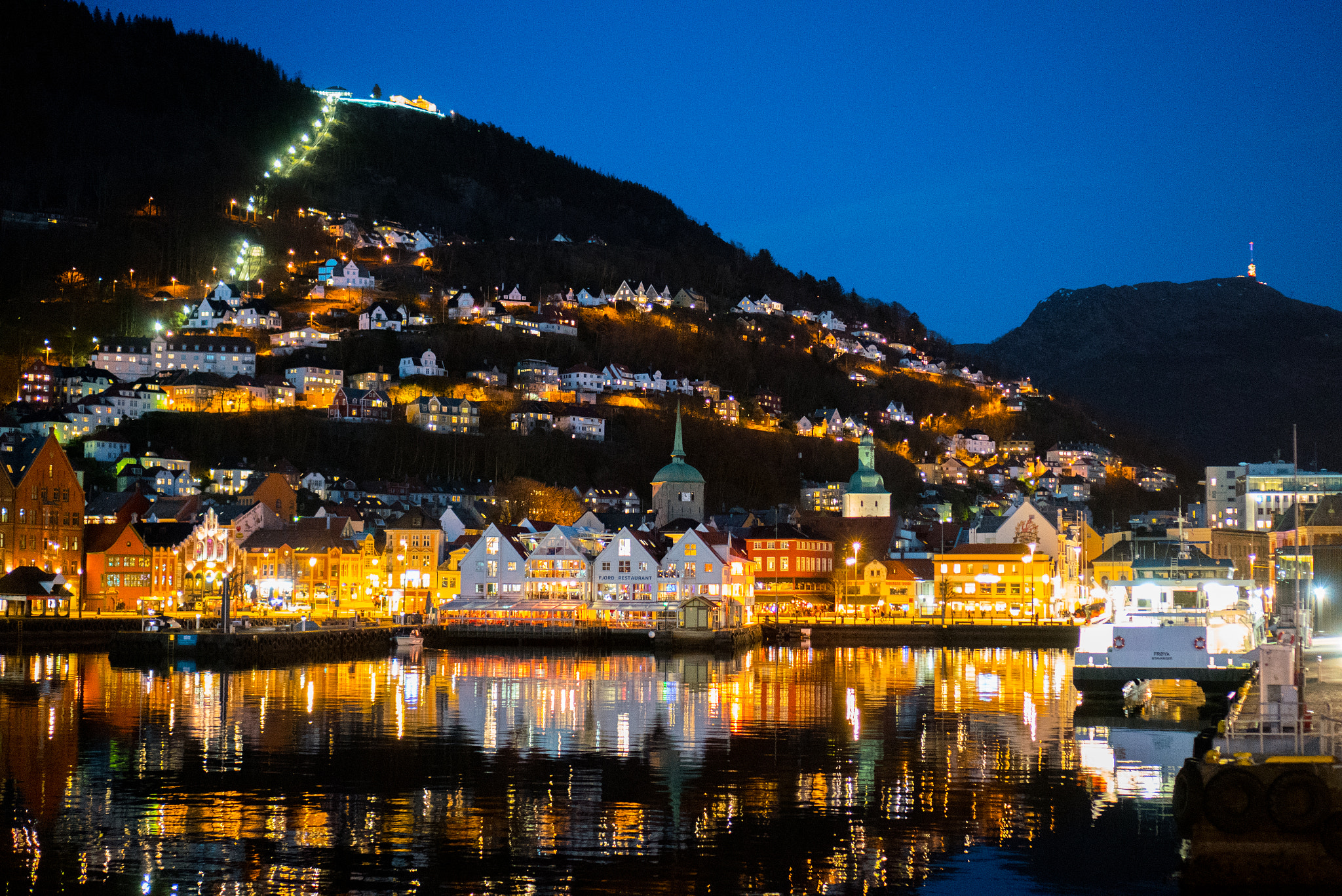 Sony a7R II + Sony E 35mm F1.8 OSS sample photo. Bergen in blue hour photography