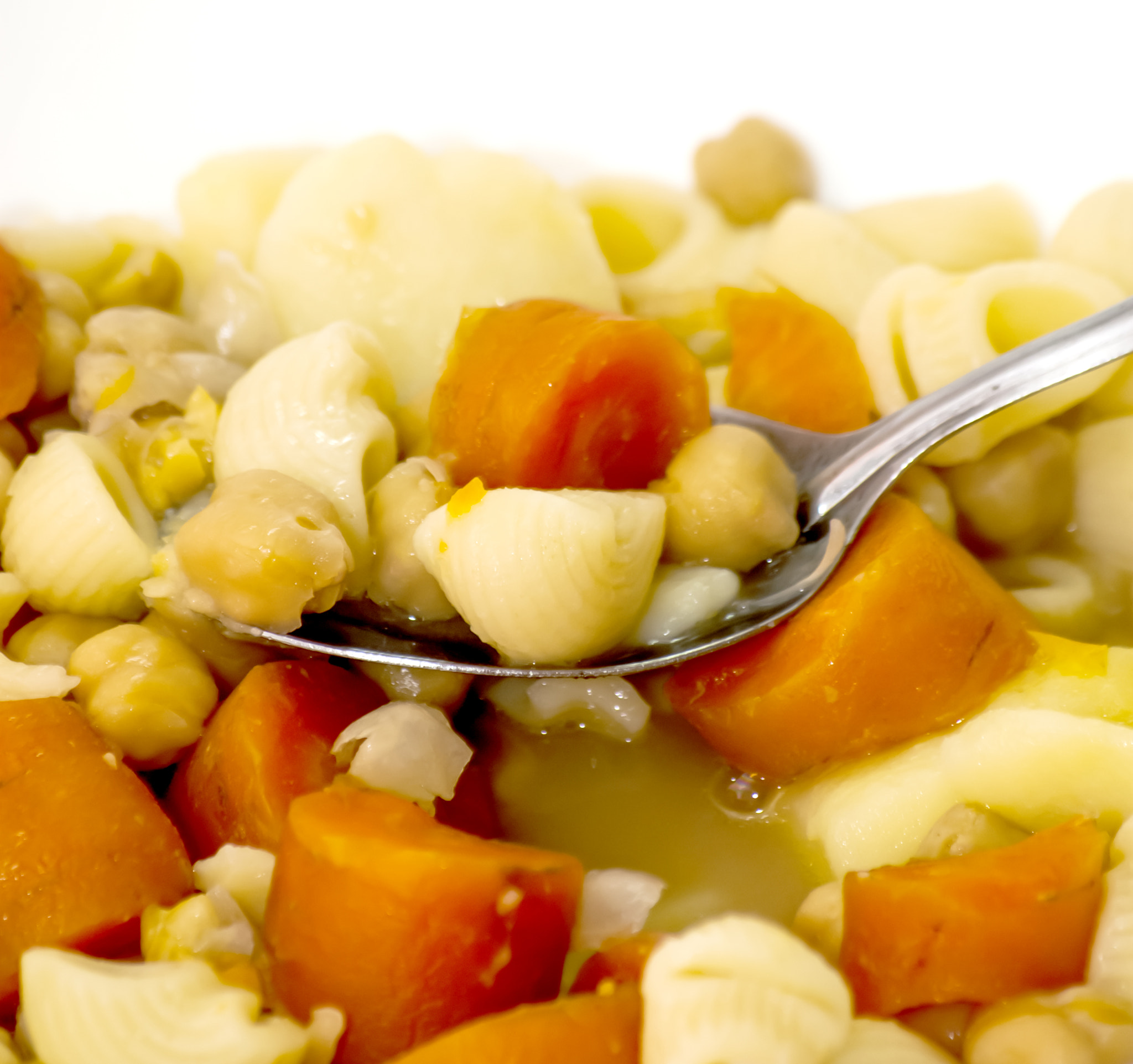 Nikon D200 sample photo. Vegetable soup with pasta, carrots and chickpeas photography