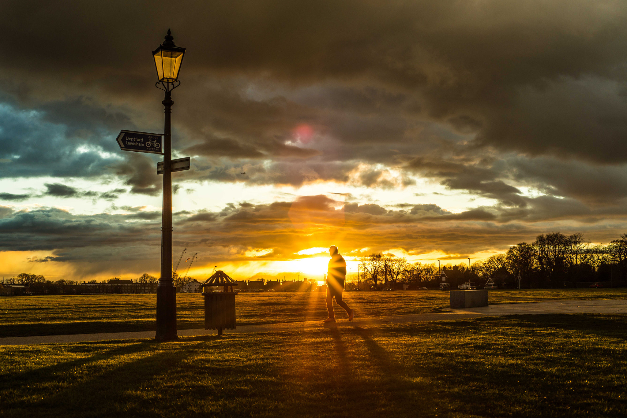 Nikon D800E + Nikon AF Nikkor 50mm F1.8D sample photo. Similar to the last post, sunset on the heath with a man just walking by. photography