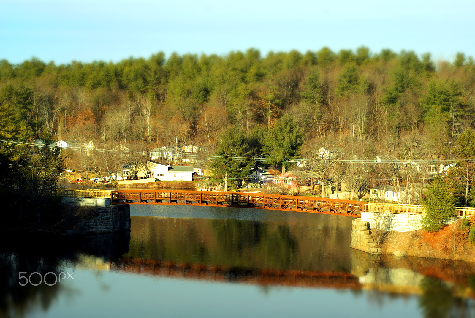 Pentax K10D + A Series Lens sample photo. Piscataqoug river trail bridge photography