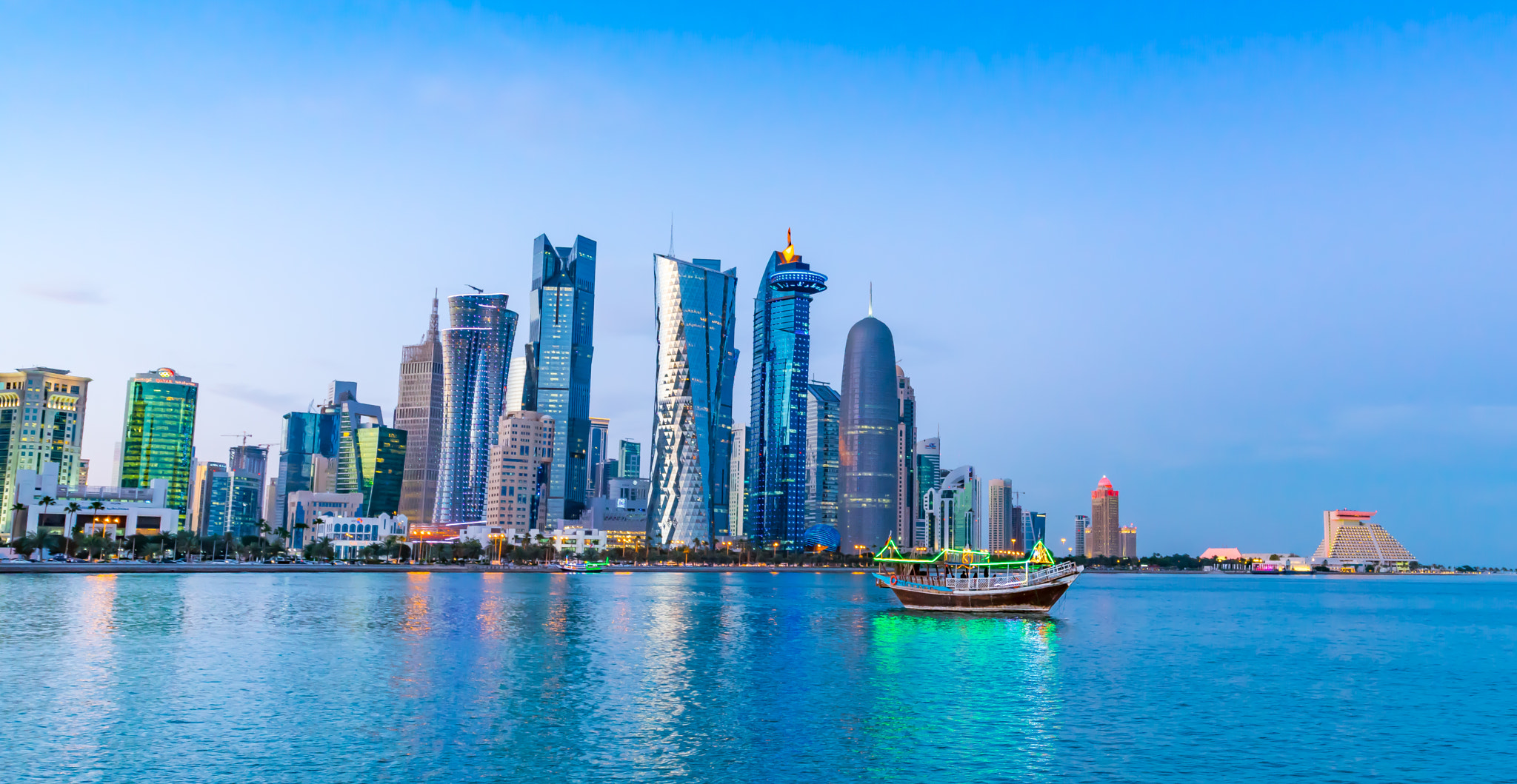 Sony a7R II + Canon EF 11-24mm F4L USM sample photo. Doha skyline photography