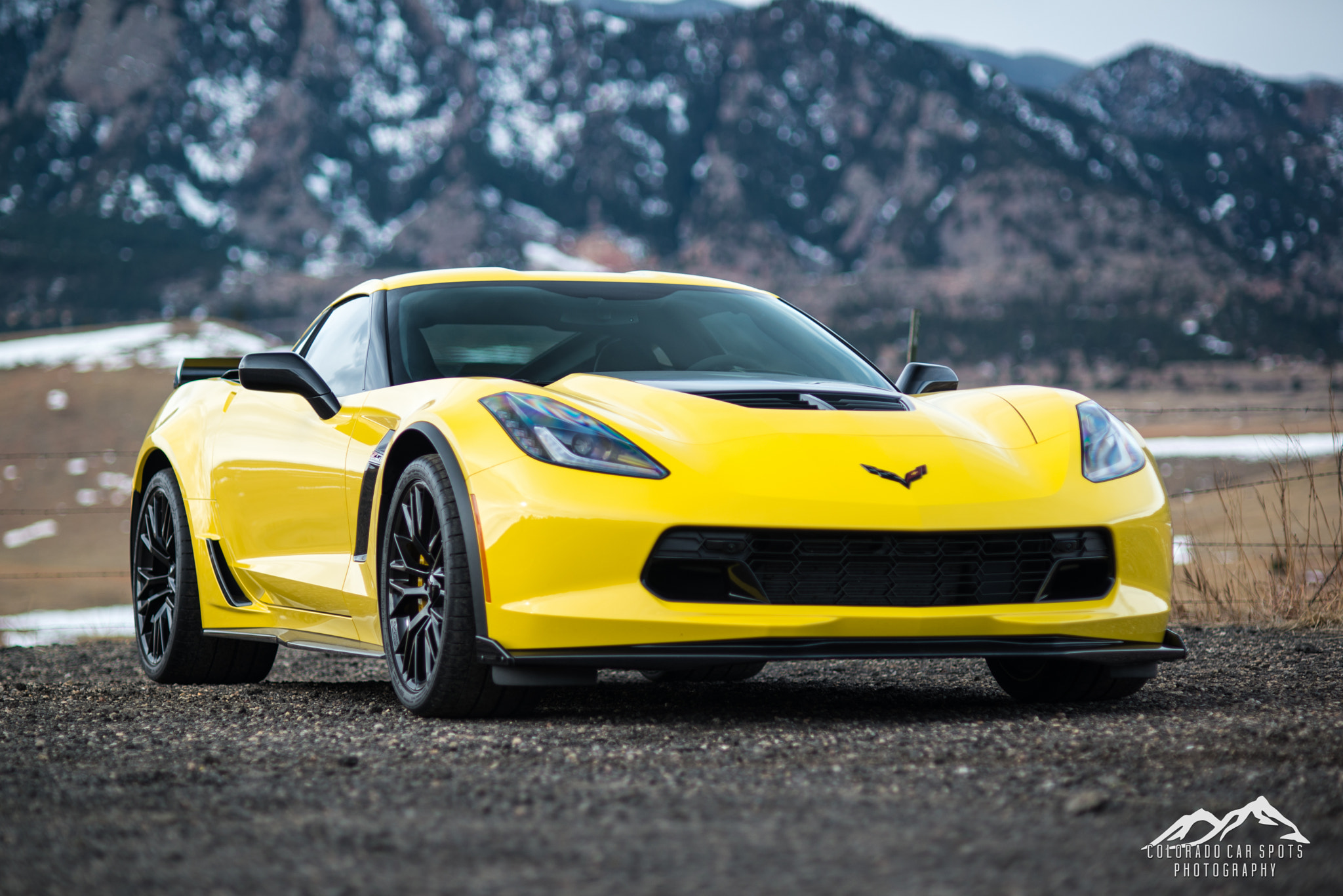 Nikon D600 + Nikon AF Nikkor 105mm F2D DC sample photo. An awesome, muscular, corvette c7 zo6 poses in front of the colorado mountains photography