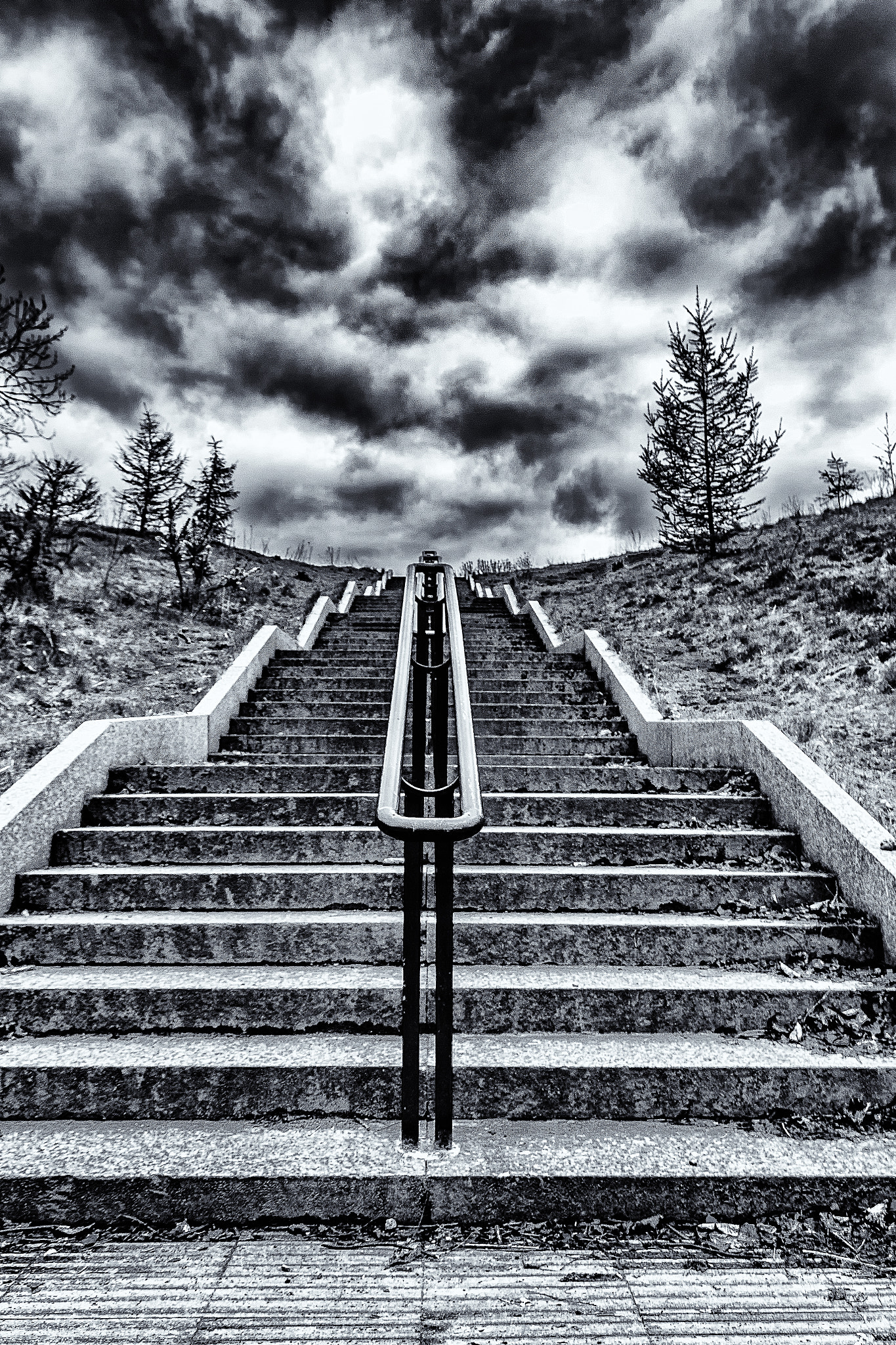 Pentax K-S1 sample photo. Moody mono steps photography