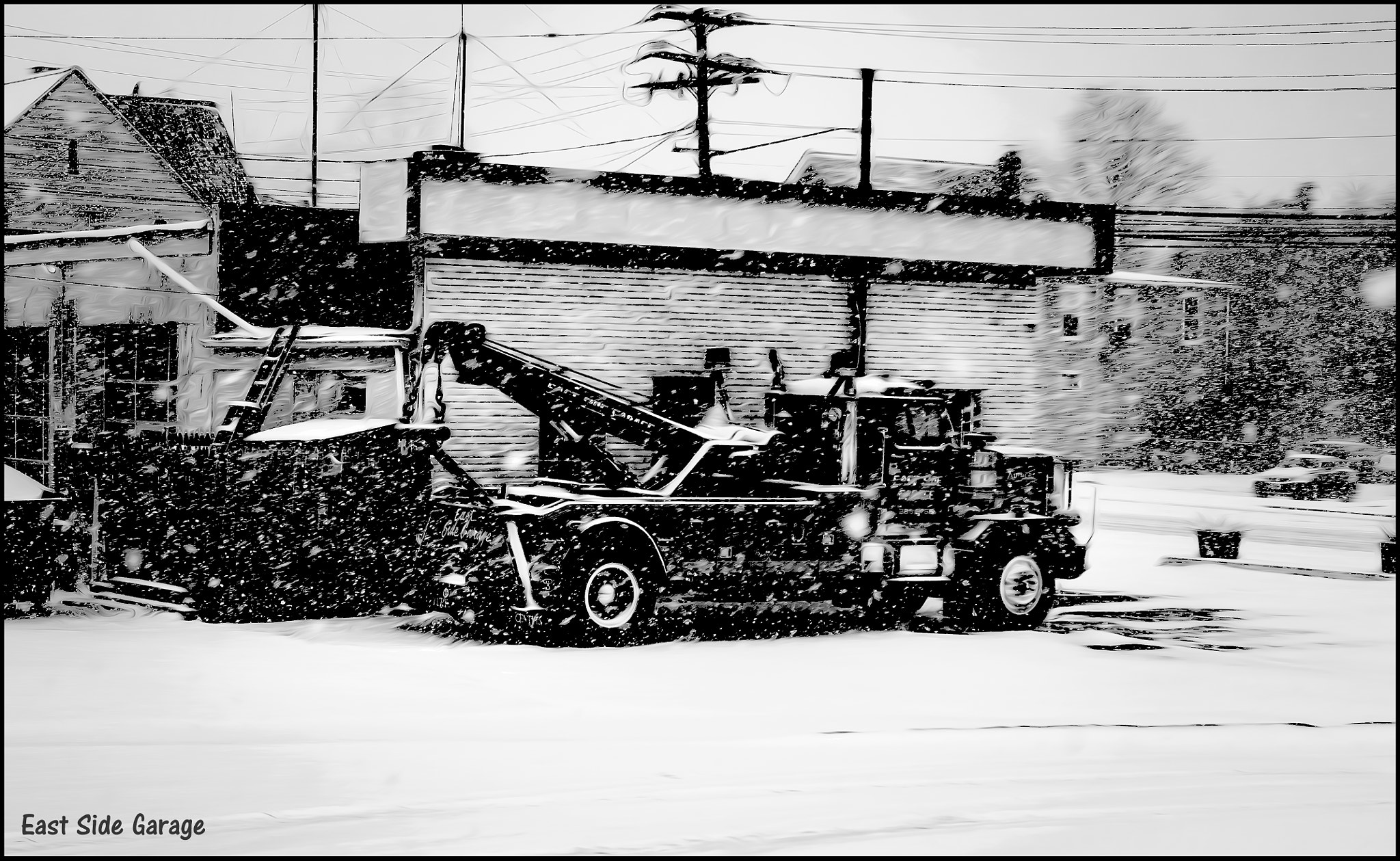Pentax K-x sample photo. East side garage in snowstorm e. main street. meriden. photography