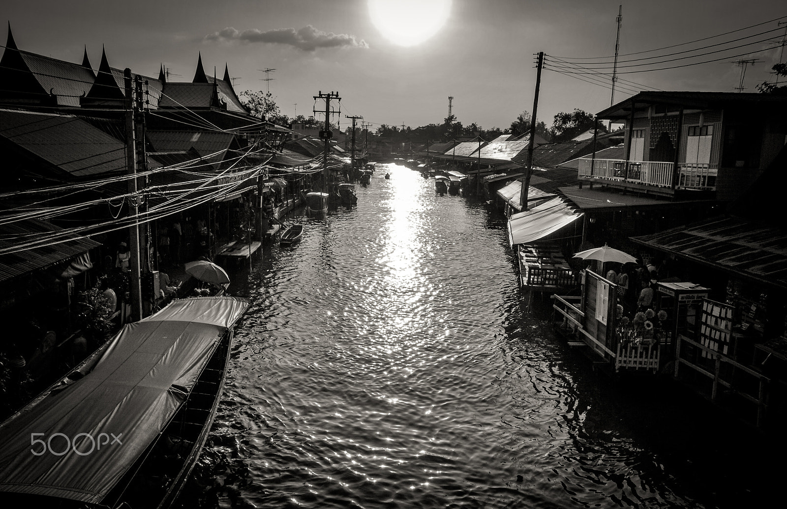 Nikon D60 sample photo. Floating market in amphawa.(black and white) photography