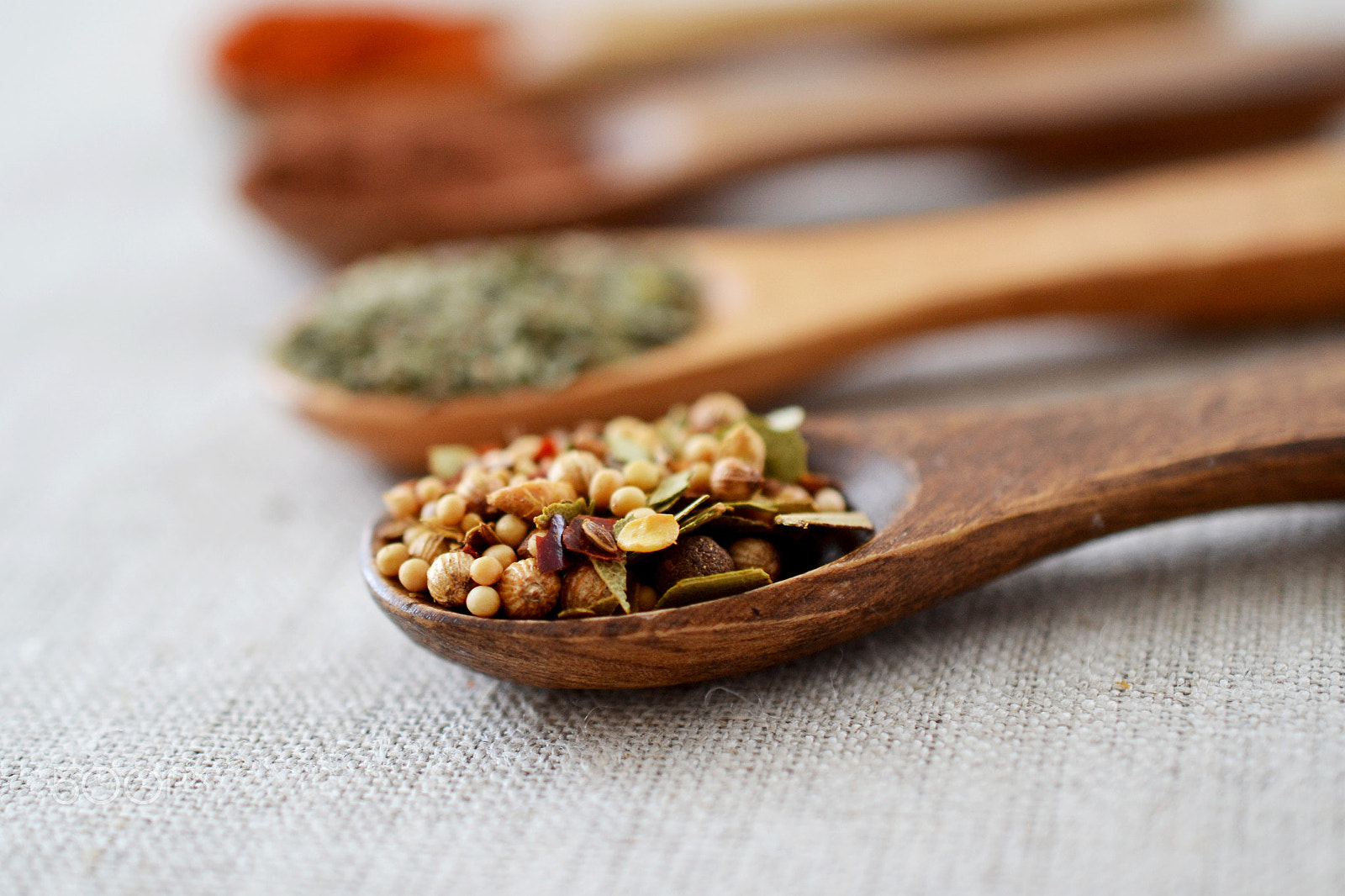 Nikon D3100 + AF Micro-Nikkor 105mm f/2.8 sample photo. Spices on wooden spoons photography