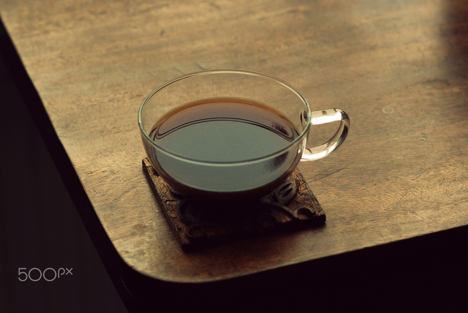 Nikon D60 + Samyang 85mm F1.4 Aspherical IF sample photo. Glass cup of black coffee on a vintage table photography