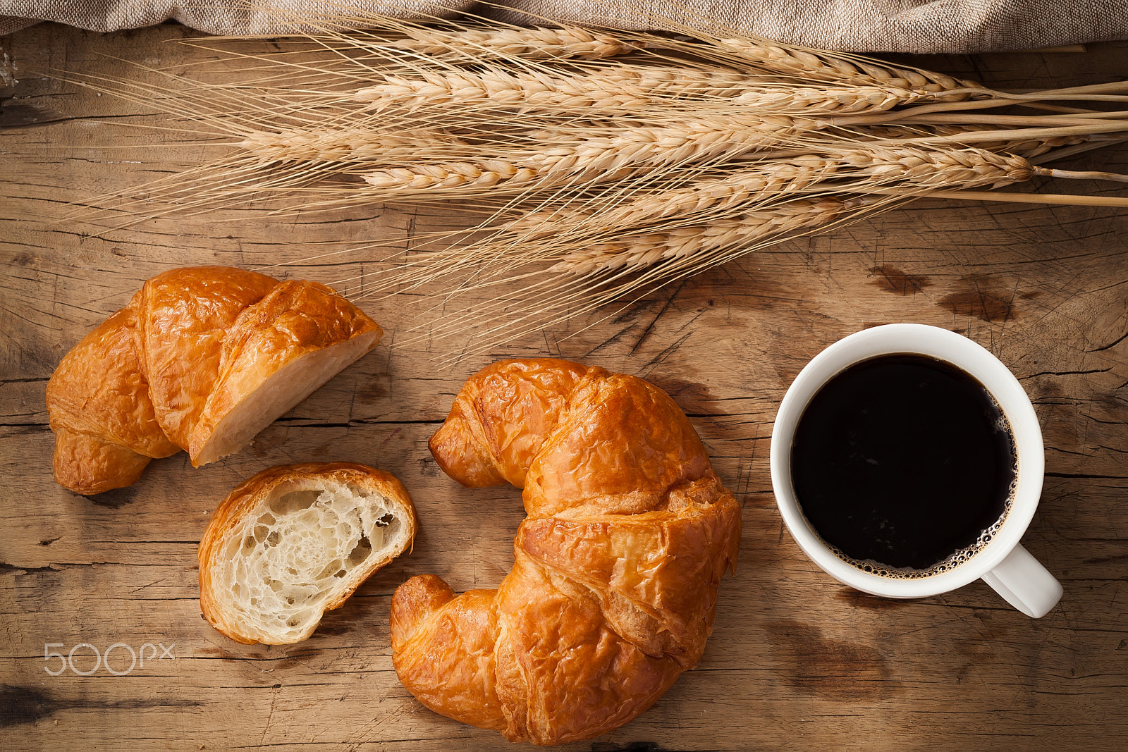 Canon EOS 5D Mark II + ZEISS Makro-Planar T* 100mm F2 sample photo. Tasty croissant and coffee still life rustic photography