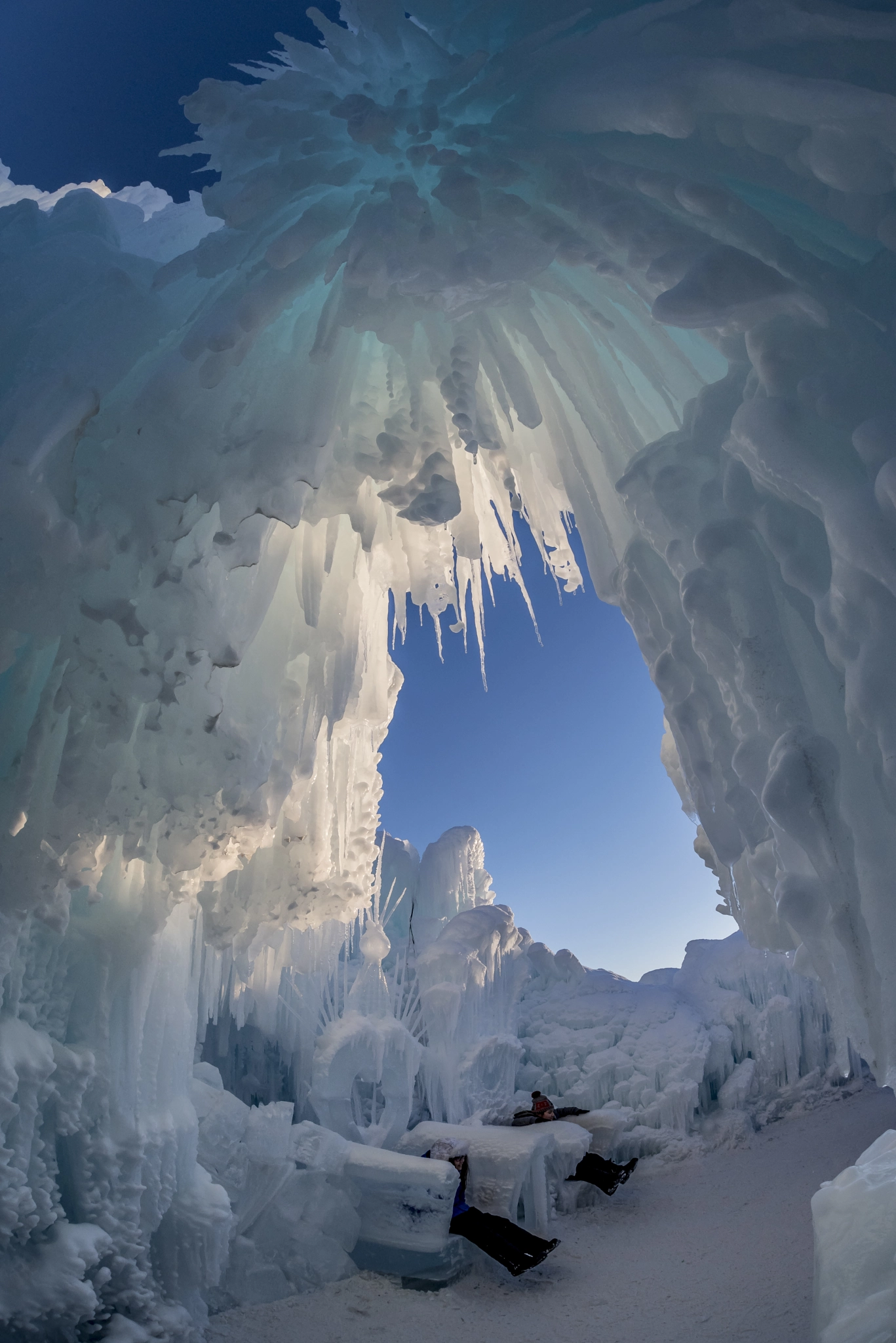 Nikon D750 + Sigma 15mm F2.8 EX DG Diagonal Fisheye sample photo. View of icicle walls in ice castle in edmonton alberta photography