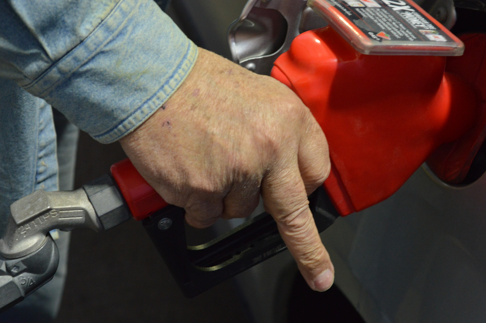 Middle finger at the gas station.