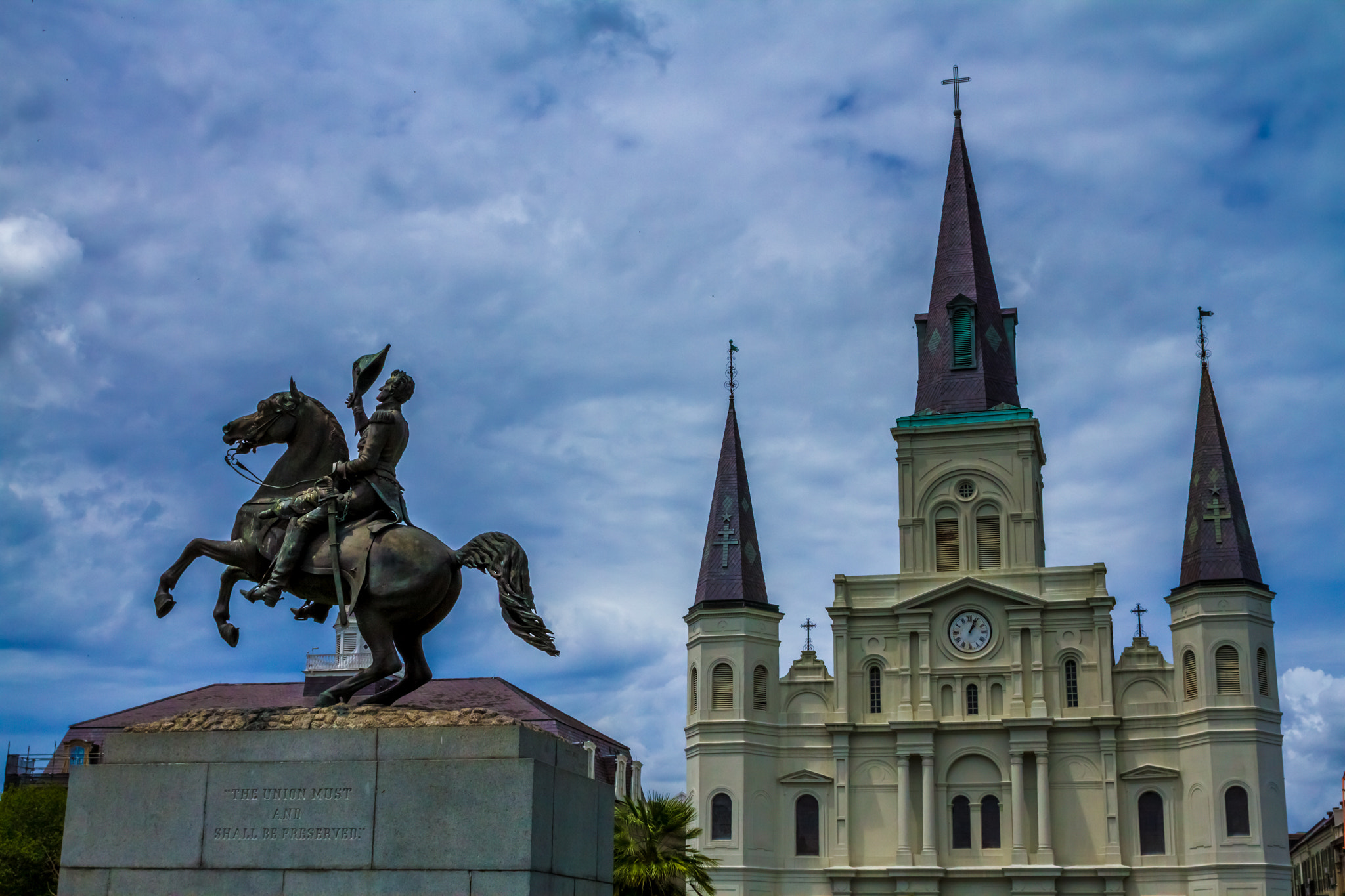 Canon EOS 7D + Canon EF 28mm F2.8 sample photo. Andrew jackson statue and st. louis cathedral photography