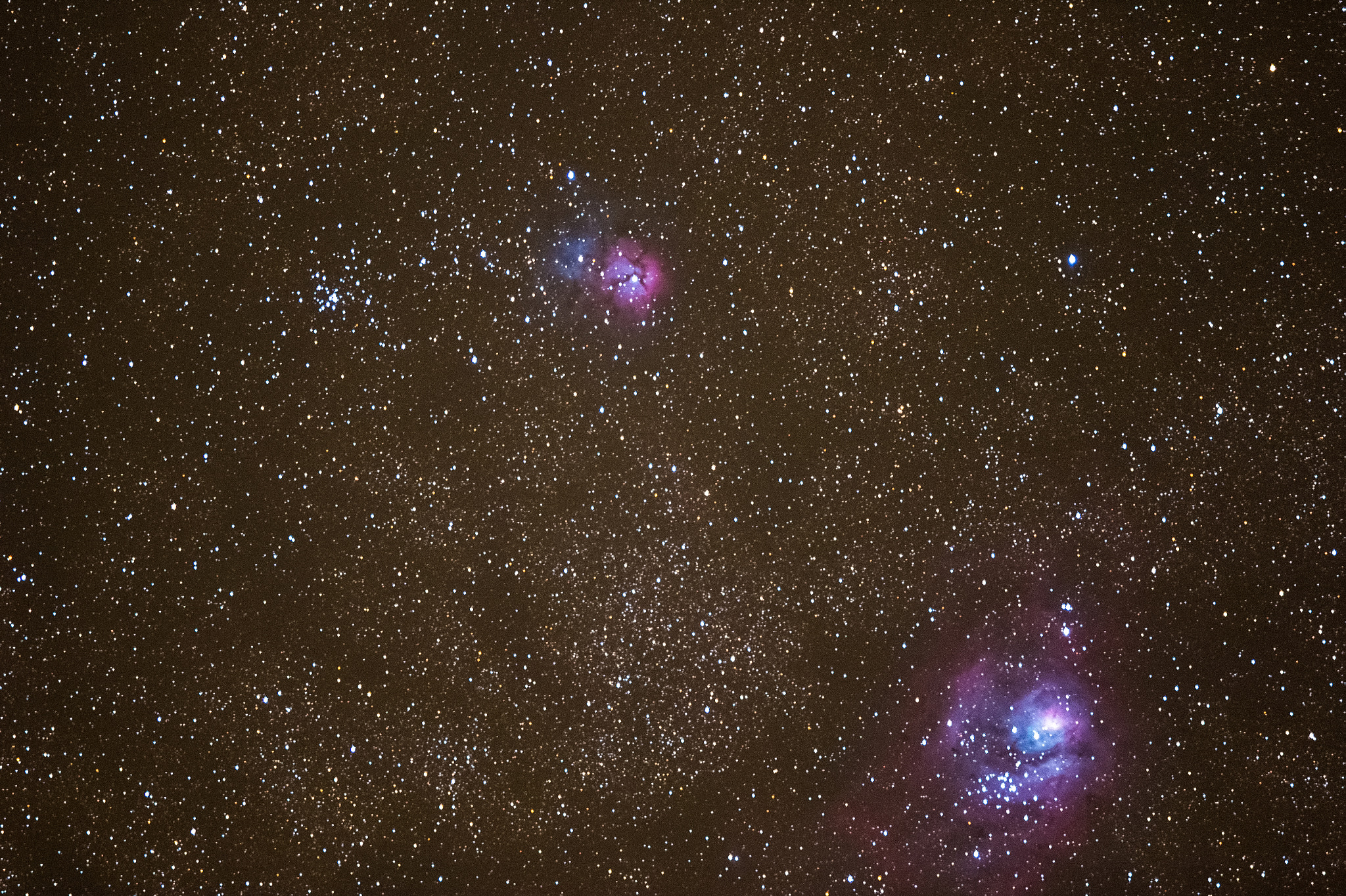 Canon EOS 7D Mark II + Canon EF 400mm F2.8L IS II USM sample photo. Trifid nebula and lagoon nebula with galaxy photography