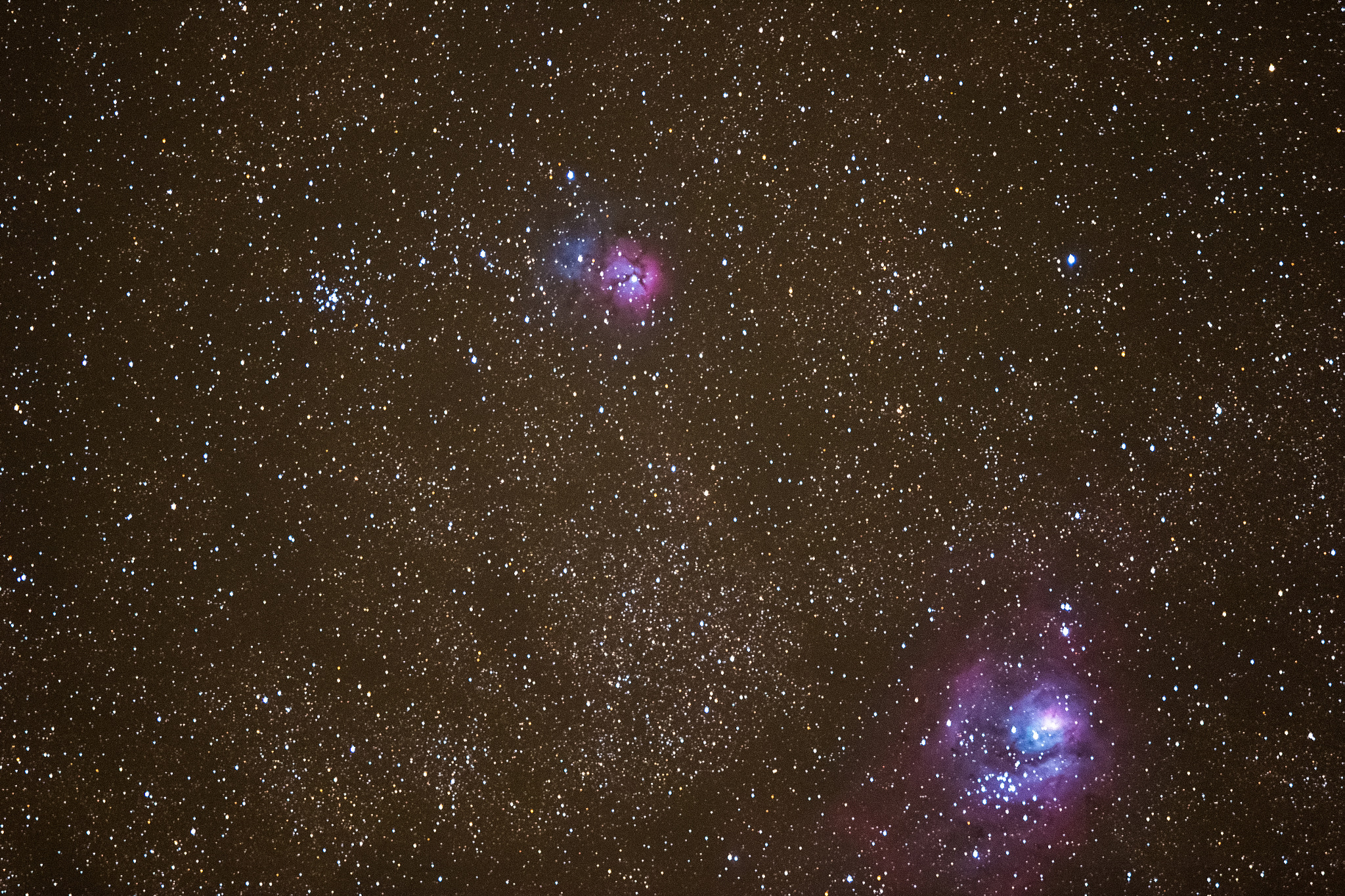 Canon EF 400mm F2.8L IS II USM sample photo. Trifid nebula and lagoon nebula with galaxy photography