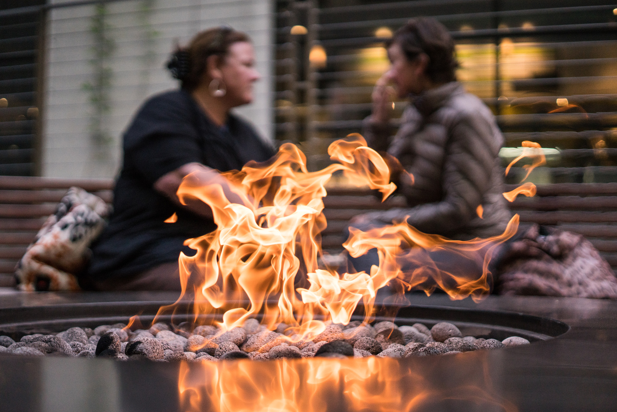 E 50mm F2 sample photo. Fire pit and conversation photography