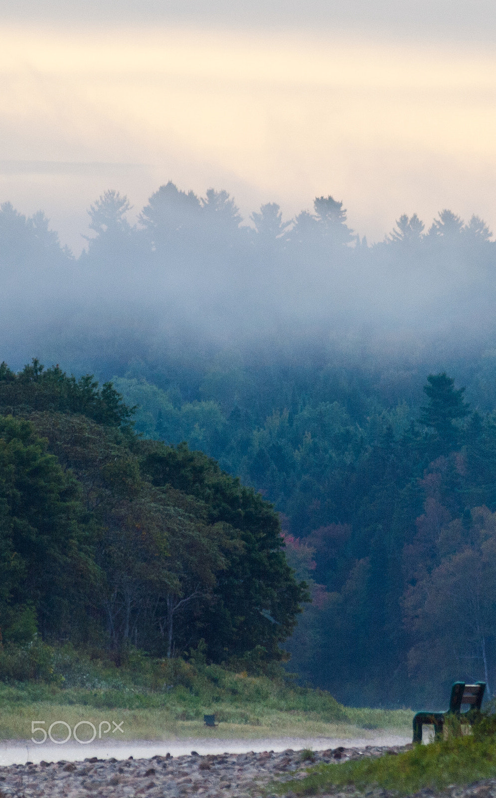 Olympus Zuiko Digital ED 70-300mm F4.0-5.6 sample photo. Mist on the miramachi river, nb canada photography