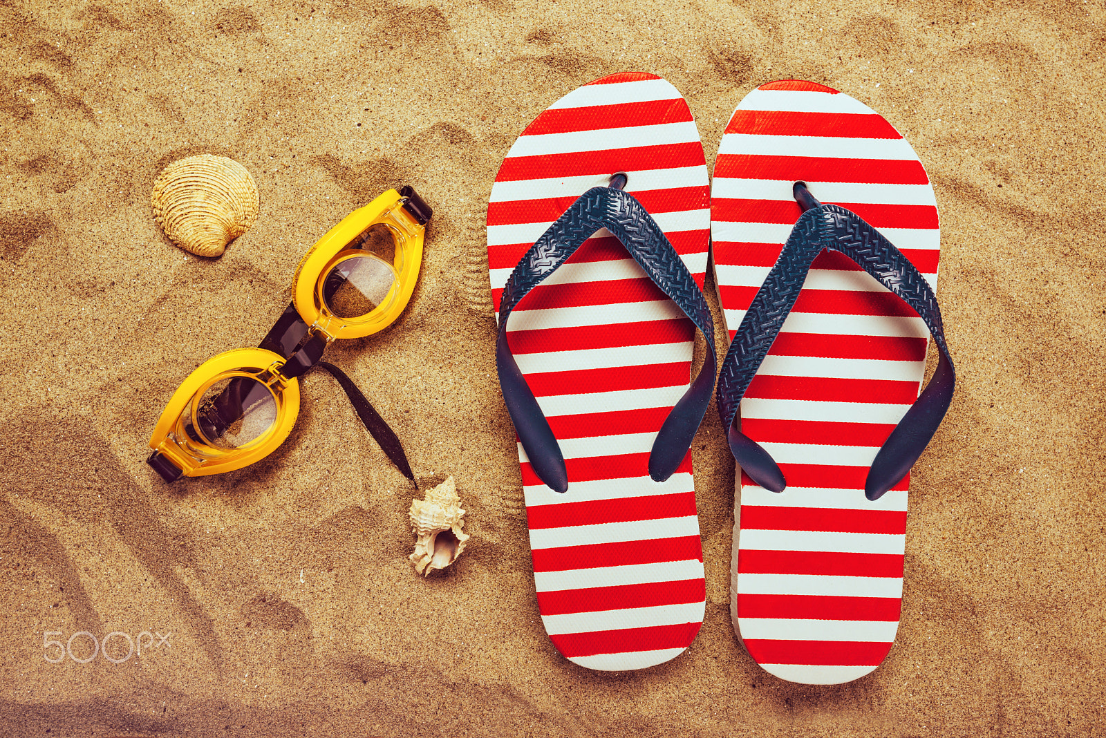 Tamron SP 15-30mm F2.8 Di VC USD sample photo. Pair of thongs or flip flops on beach sand photography