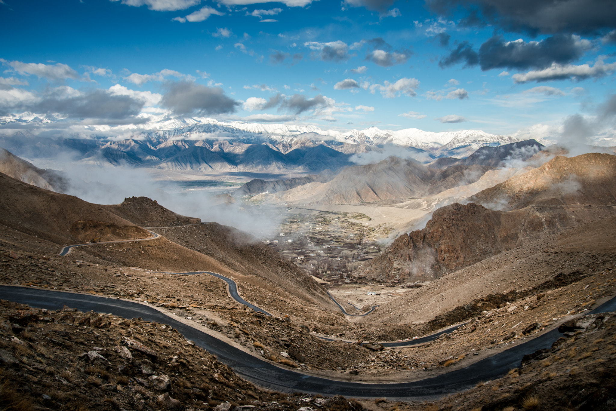 Nikon D800E sample photo. Aerial view of road at old route of nubra valley, ladakh, india photography