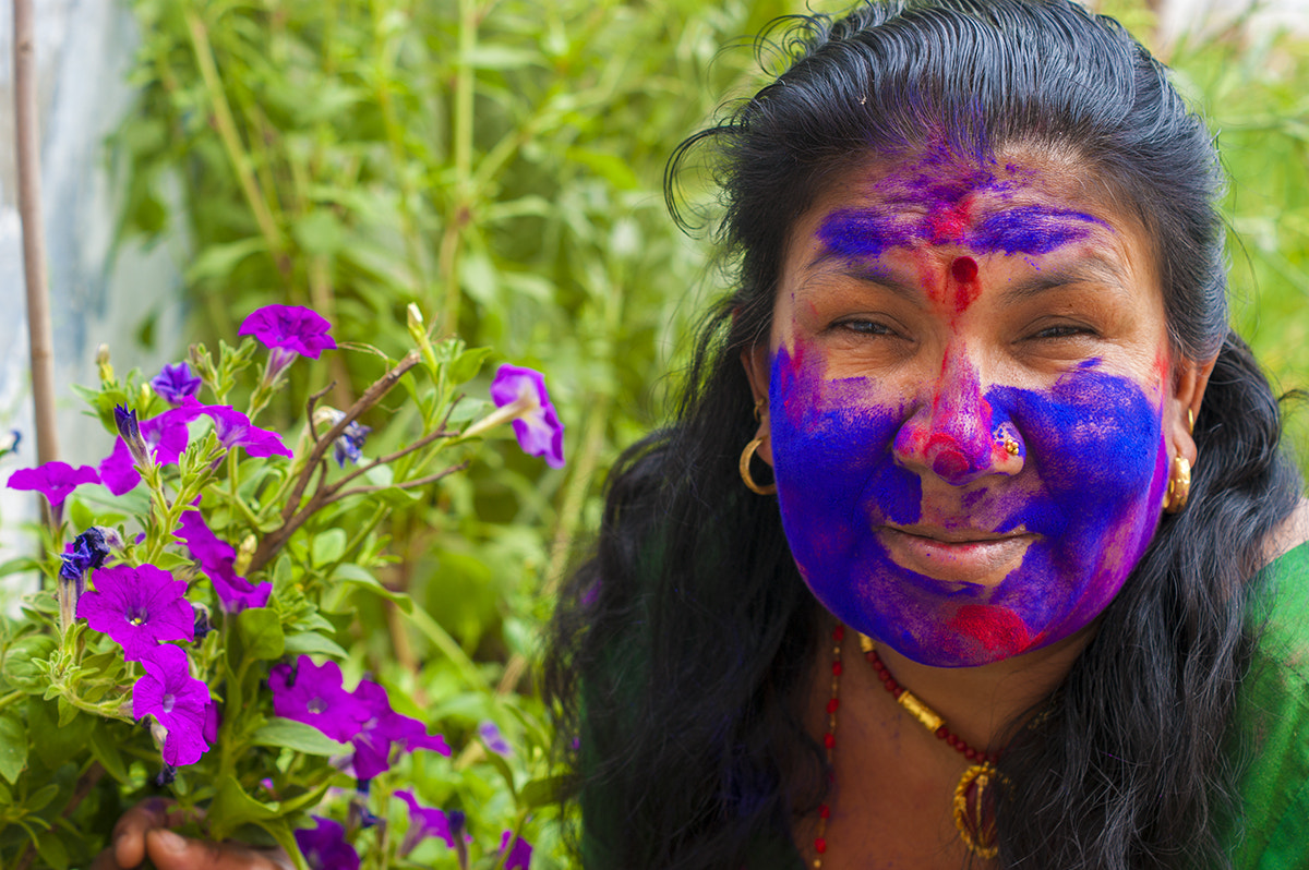 Sony Alpha DSLR-A390 sample photo. Holi painted face photography