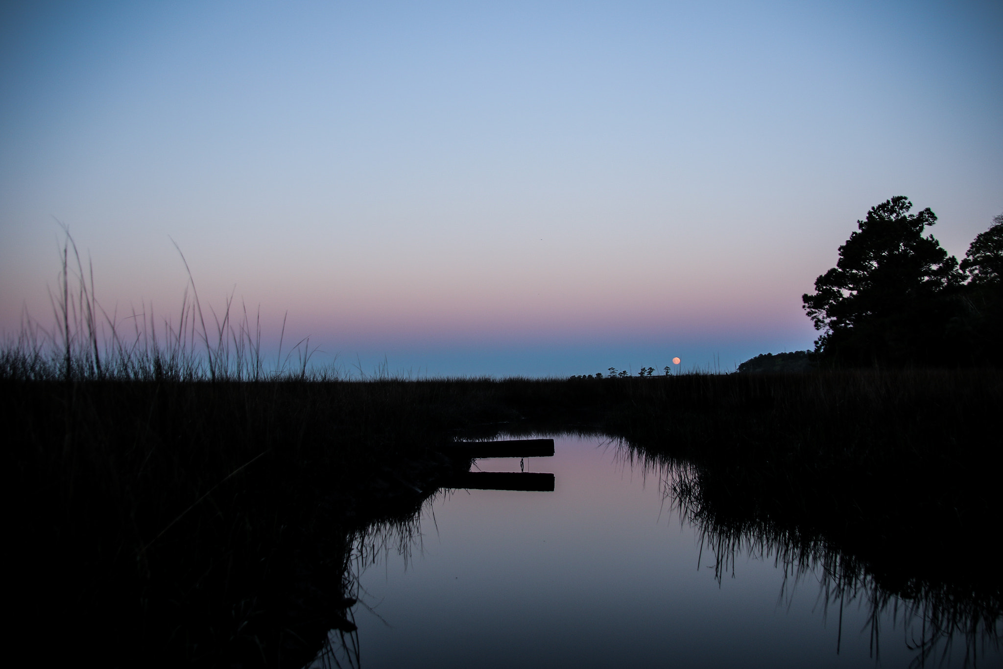 Canon EOS 7D Mark II + Tamron AF 18-250mm F3.5-6.3 Di II LD Aspherical (IF) Macro sample photo. Fading moon over the marsh photography