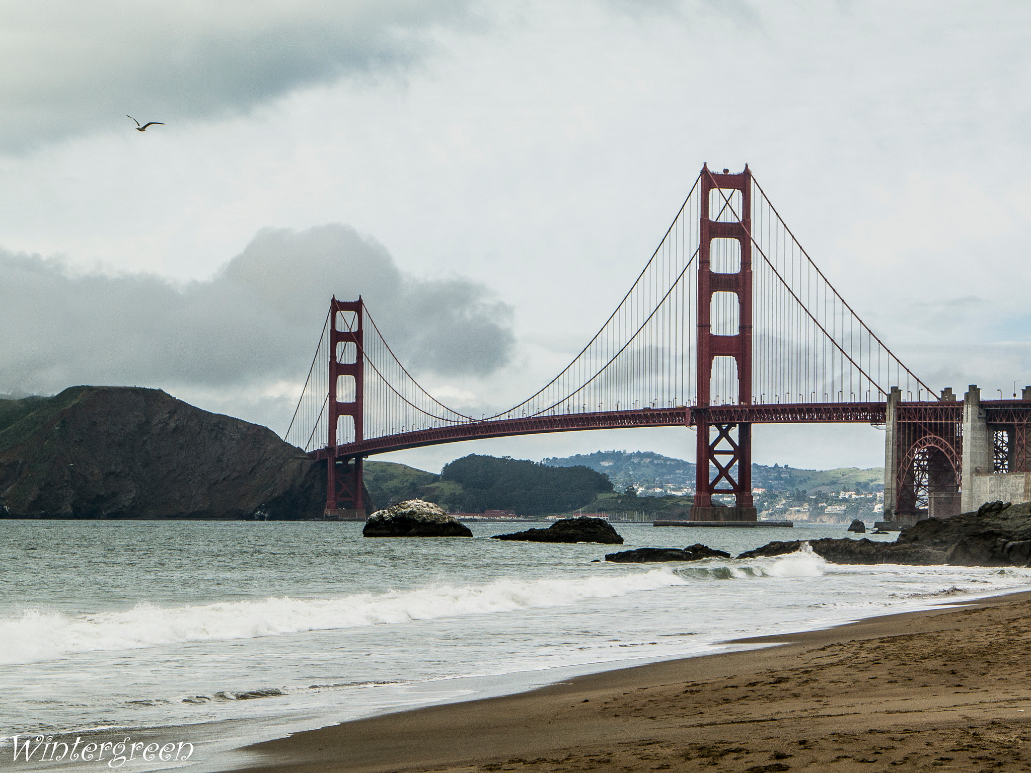 Samsung NX300M sample photo. Wave, seagull, & golden gate bridge photography
