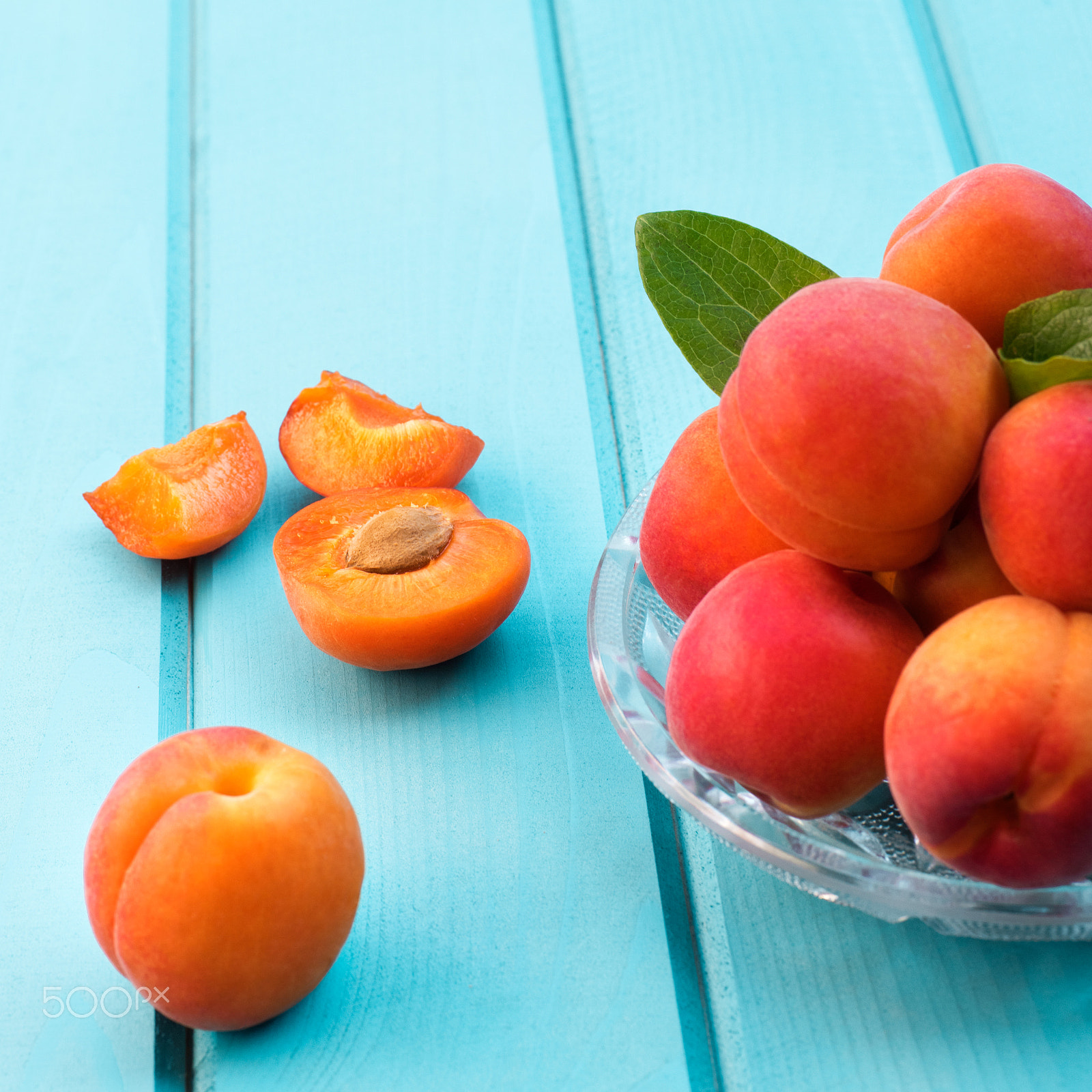 Nikon D810 + Sigma 70mm F2.8 EX DG Macro sample photo. Fresh homegrown apricots on pastel blue wooden table photography