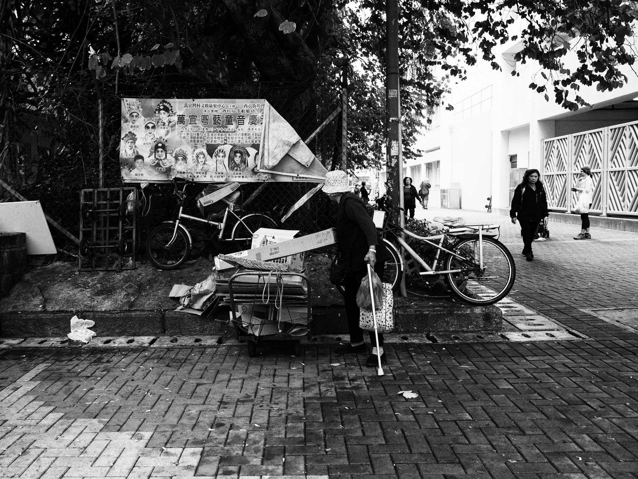 Olympus OM-D E-M5 II + LEICA DG SUMMILUX 15/F1.7 sample photo. Old woman collecting cardboard photography