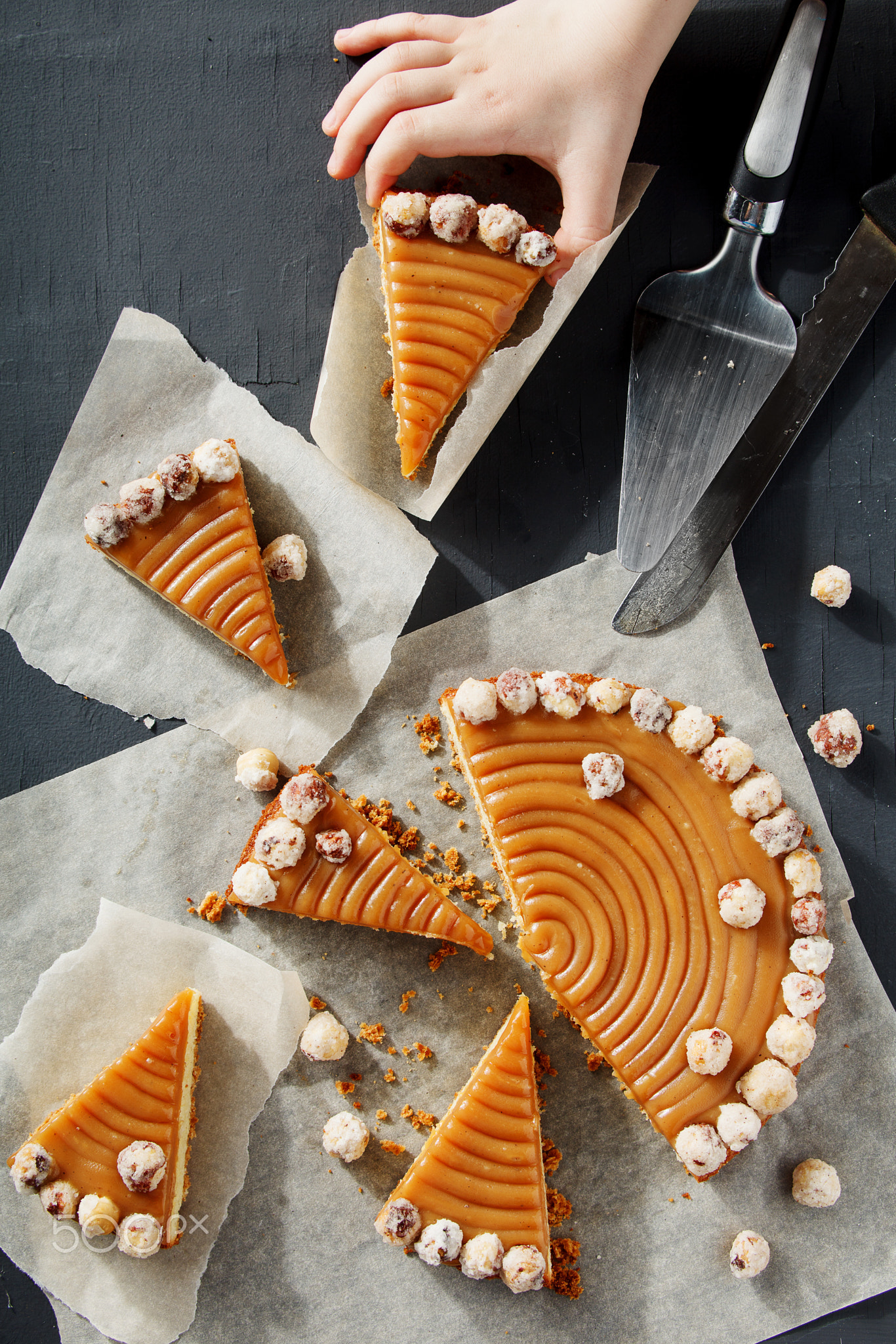 Homemade pie with nuts and caramel
