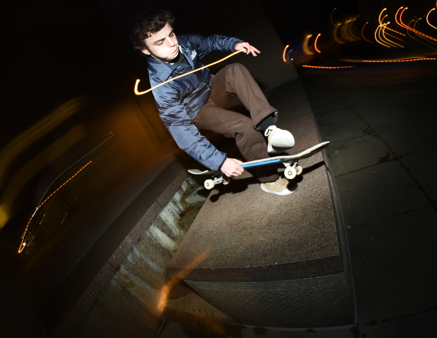 Nikon D750 + Samyang 8mm F3.5 Aspherical IF MC Fisheye sample photo. Kickflip foot plant // everson museum  syracuse ny // 7 april 2015 photography