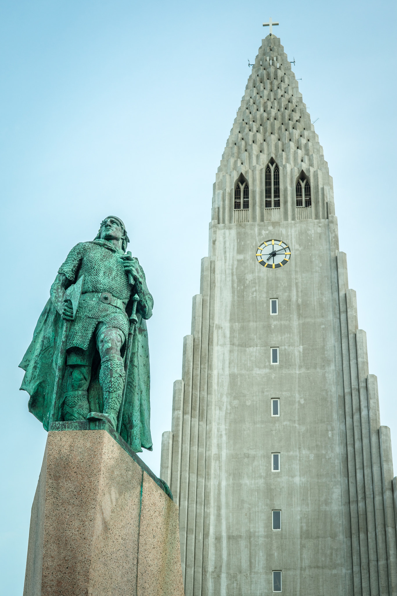 Sony a7R + Sony 50mm F1.4 sample photo. The church of hallgrímur with the statue of leifur eiriksson photography