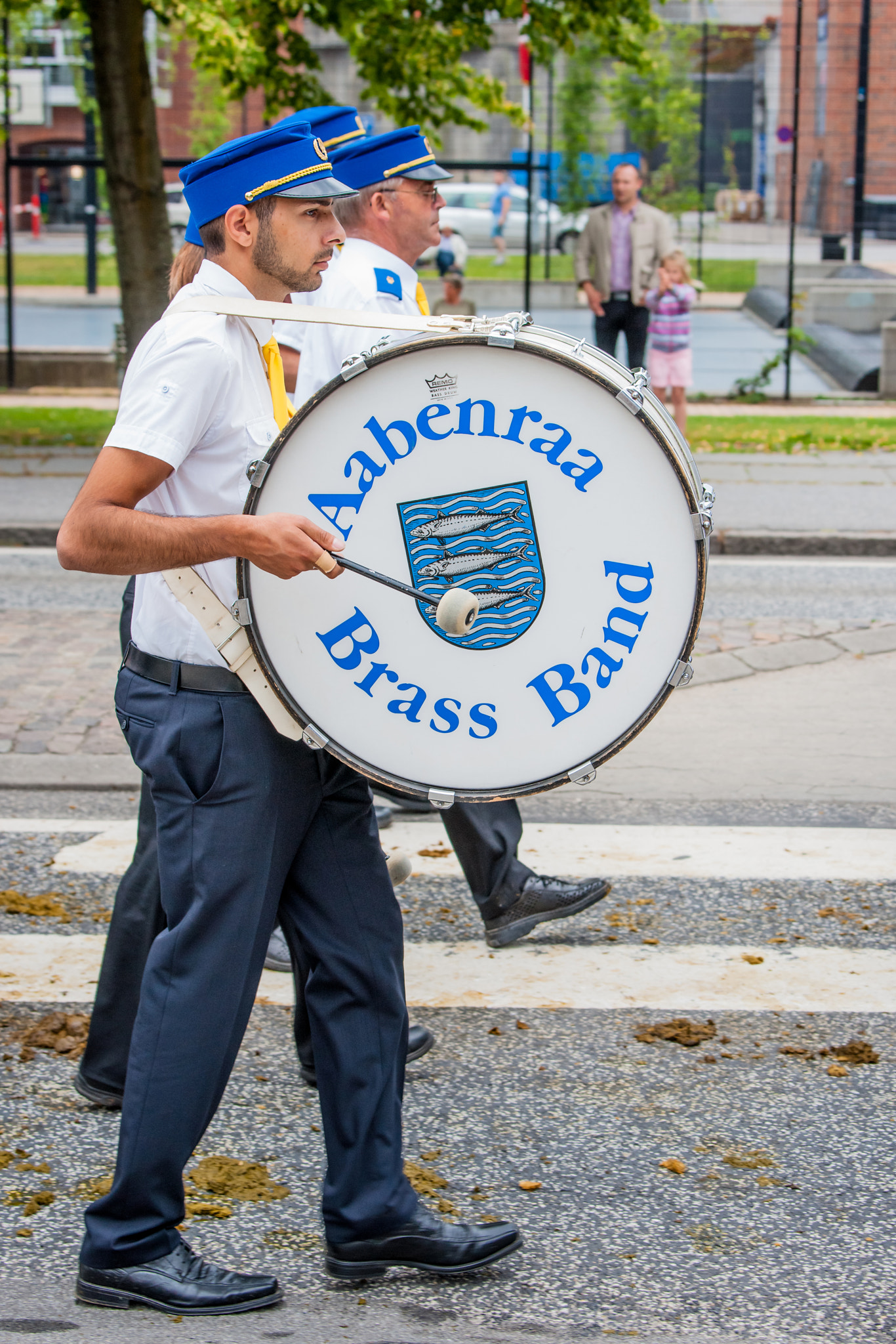 AABENRAA, DENMARK - JULY 6 - 2014: Tambour corps at a parade at