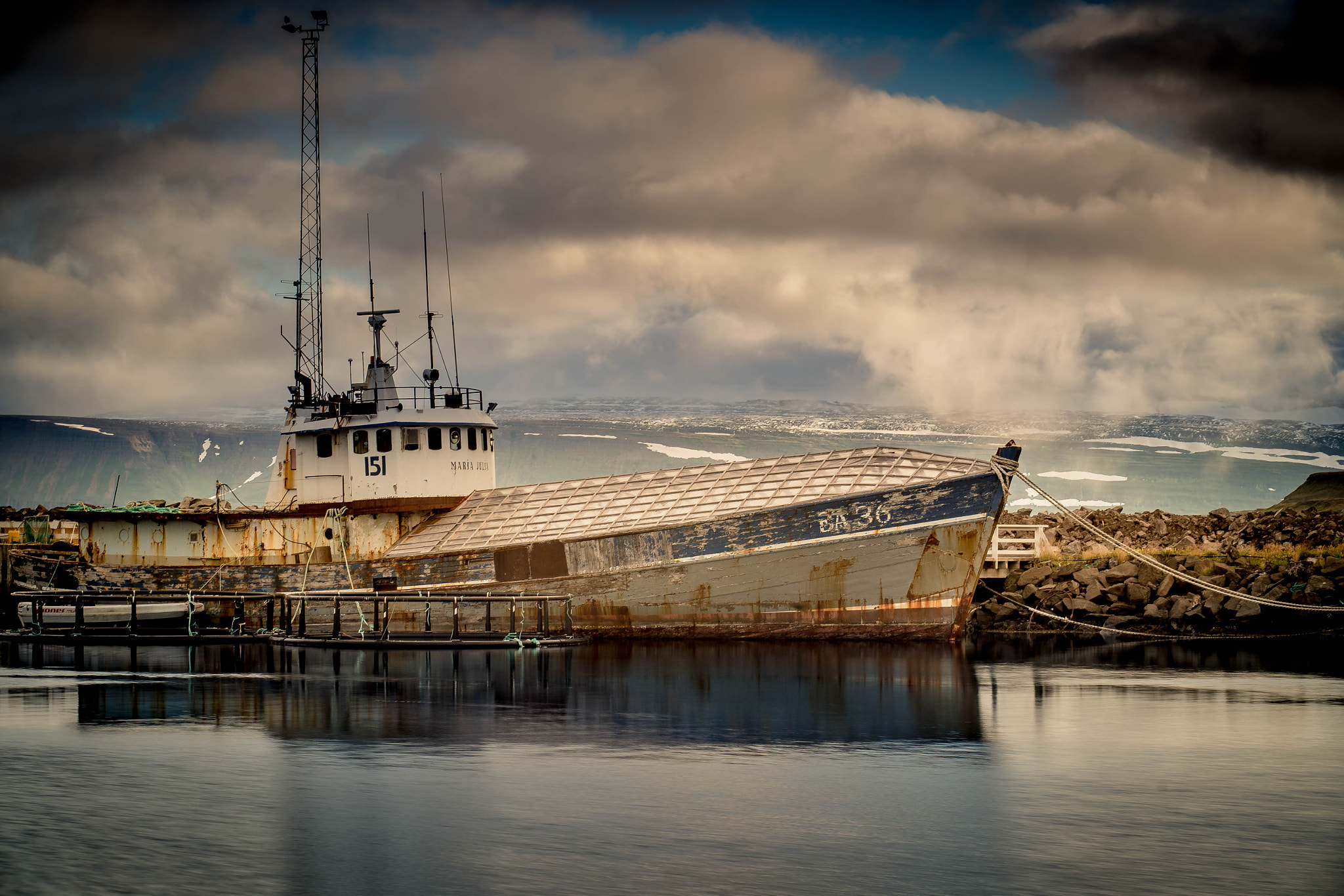 Sony a99 II + Sigma M-AF 70-200mm F2.8 EX APO sample photo. Trawler at the pier photography