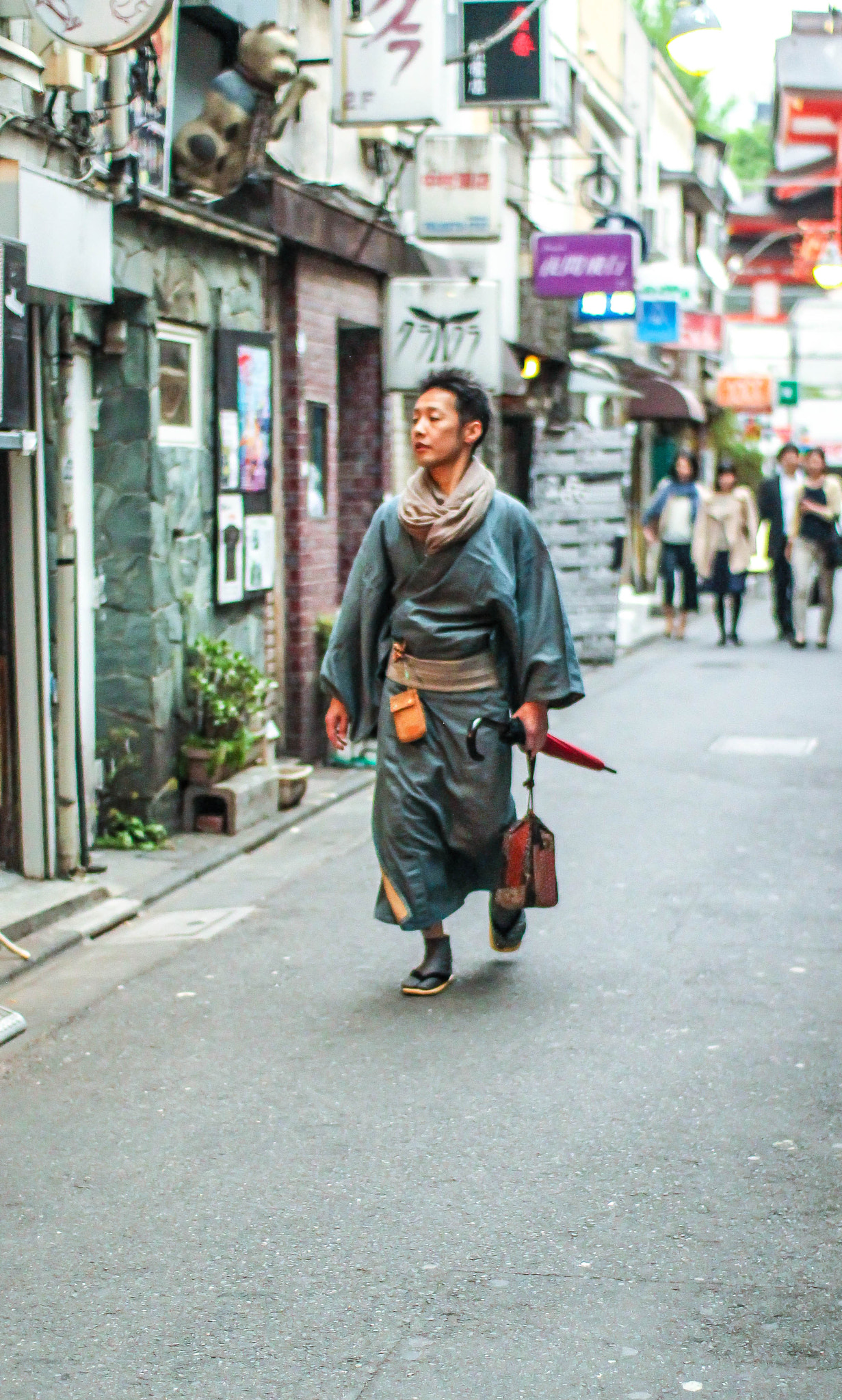 Man Wearing Kimono In Golden Gai