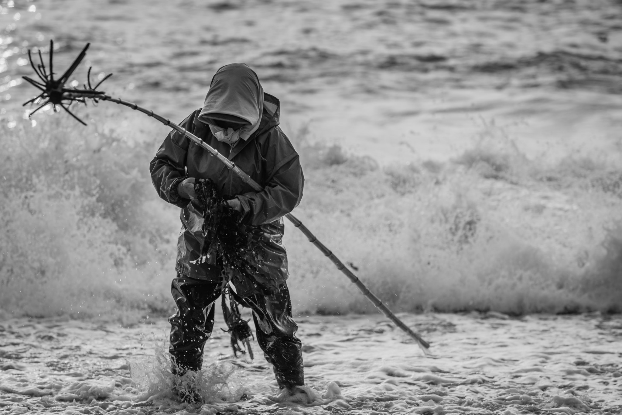 Minolta/Sony AF 70-200mm F2.8 G sample photo. A woman catching seaweed photography