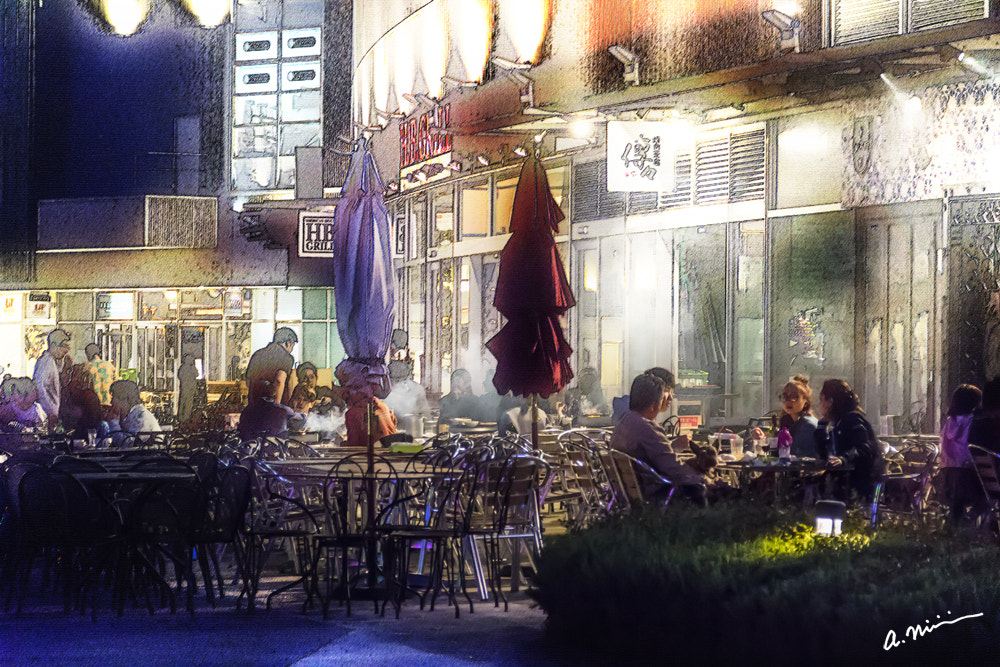 Canon EOS M3 sample photo. Open cafe in night photography