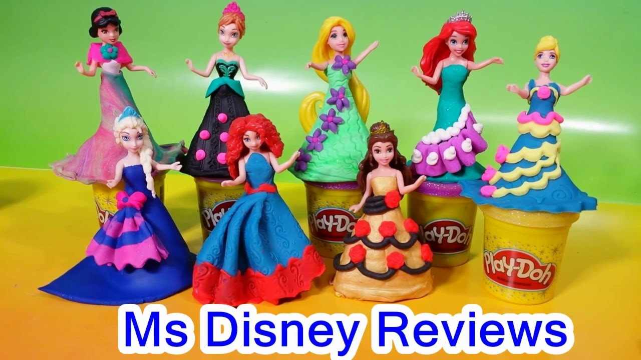 Liked on YouTube: Play Doh Sparkle Disney Princess Dresses: Ariel Rapunzel Merida Frozen Elsa...