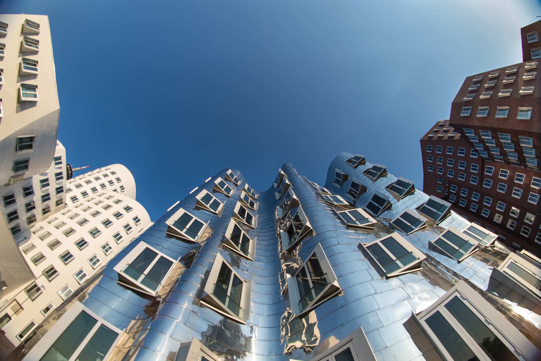 Nikon D610 + Samyang 8mm F3.5 Aspherical IF MC Fisheye sample photo. Frank gehry in düsseldorf photography