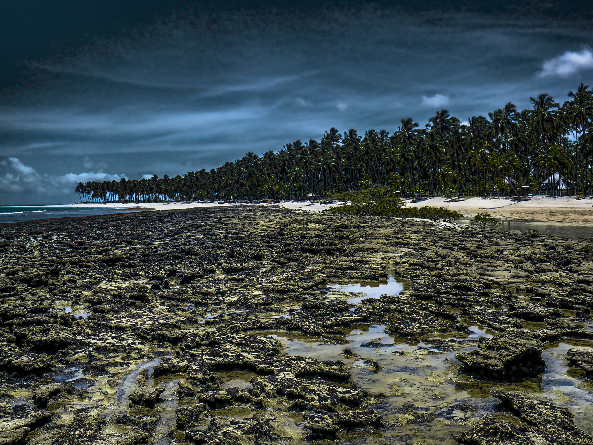Pentax Optio W60 sample photo. Praia dos carneiros at low tide,  reef in front of the beach photography