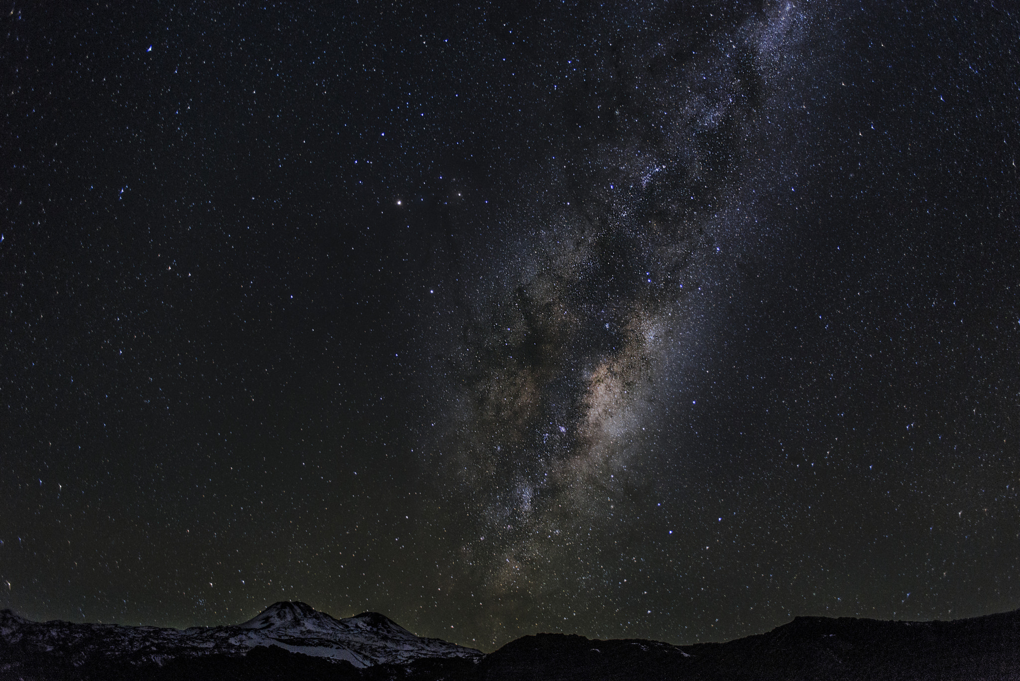 Nikon D810 + Nikon AF Nikkor 24mm F2.8D sample photo. Chillan volcanoe and milky way photography