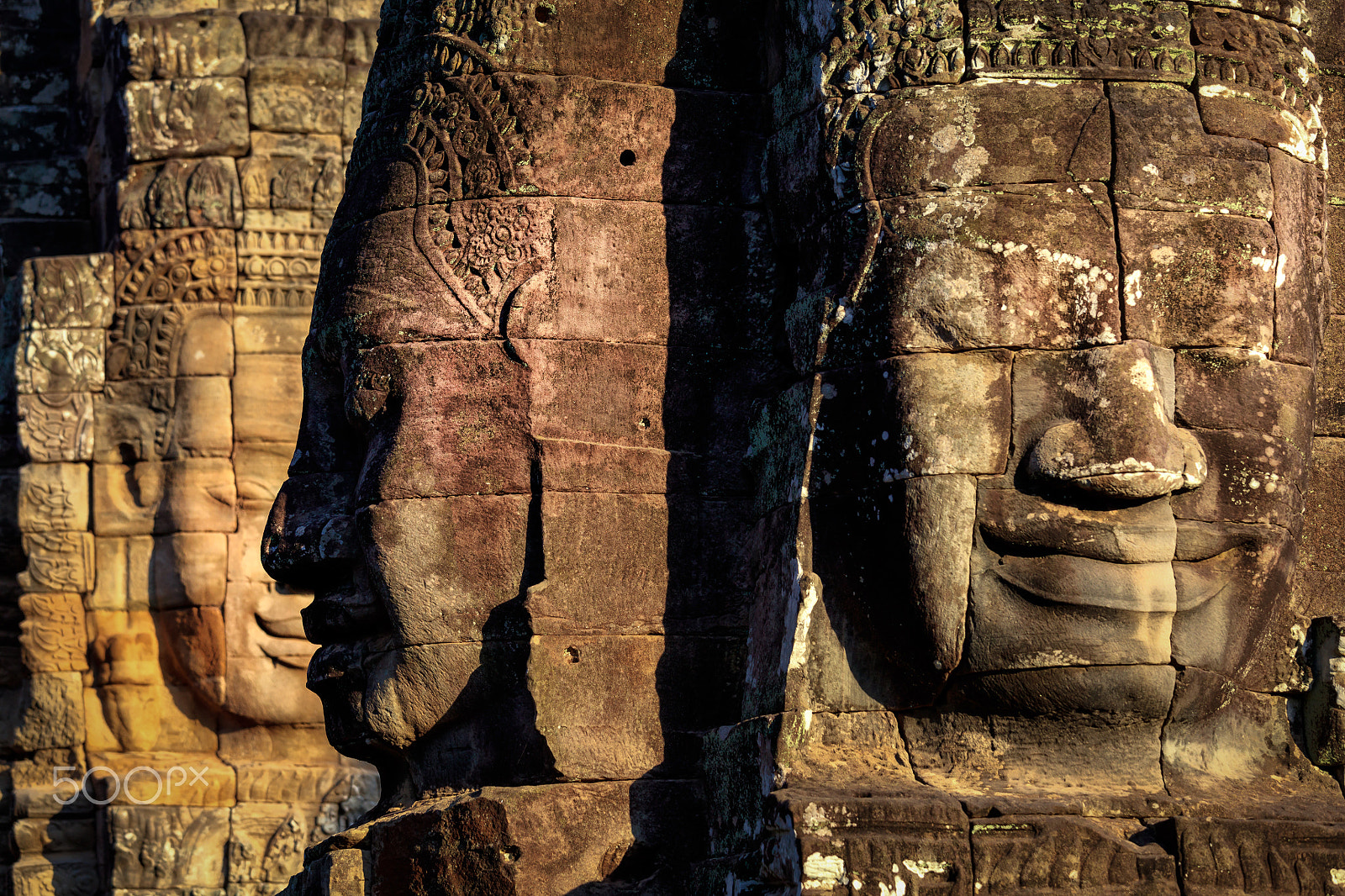 Canon EF 70-200mm F4L IS USM sample photo. 3 faces of bayon (angkor park) photography
