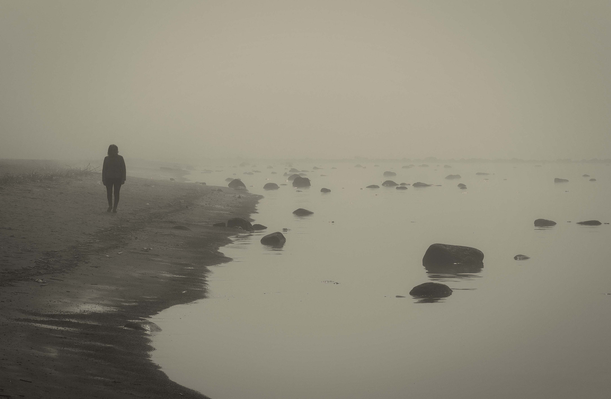 Olympus OM-D E-M5 + Olympus M.Zuiko Digital ED 75mm F1.8 sample photo. Foggy beach photography