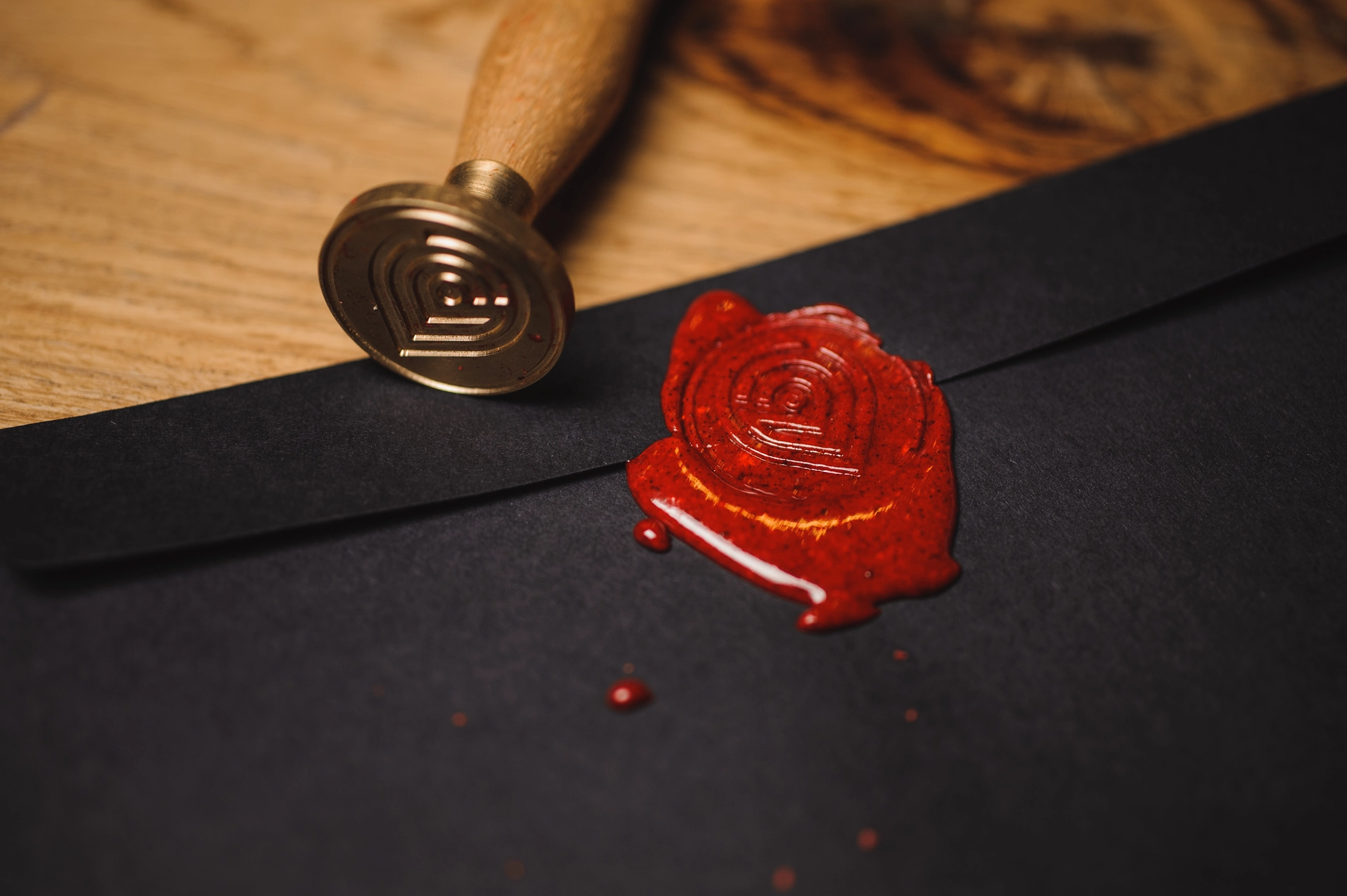 Nikon D700 + Sigma 50mm F2.8 EX DG Macro sample photo. Black mail envelope with red wax seal photography