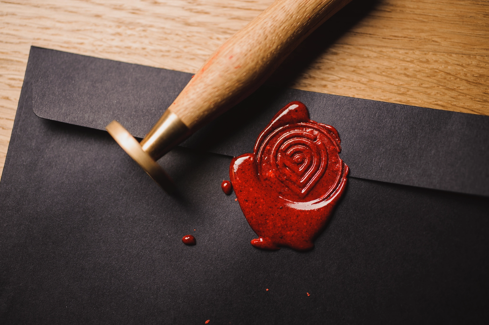 Sigma 50mm F2.8 EX DG Macro sample photo. Black mail envelope with red wax seal photography