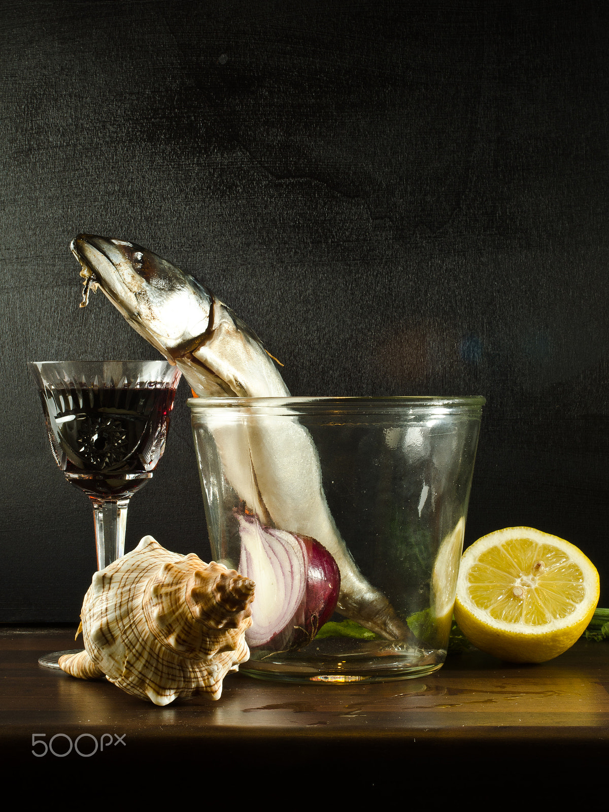 Nikon D7000 + AF Zoom-Nikkor 35-70mm f/2.8D sample photo. Still life with a glass of wine and fish photography