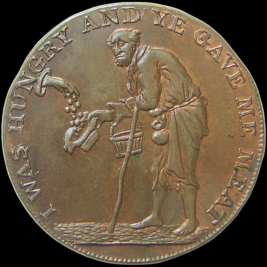 Olympus C5050Z sample photo. I was hungry and ye gave me meat. 1795, halfpenny token, 29mm, great britain. photography