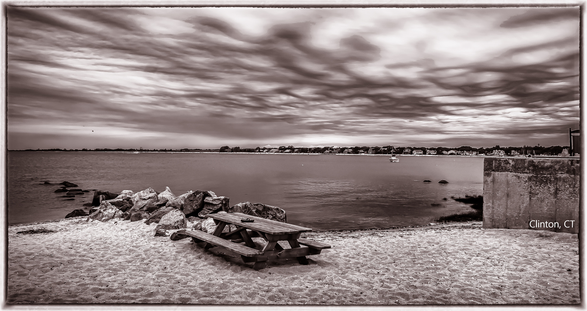 Pentax K-x sample photo. Shoreline at harbor view in clinton, ct b & w. photography