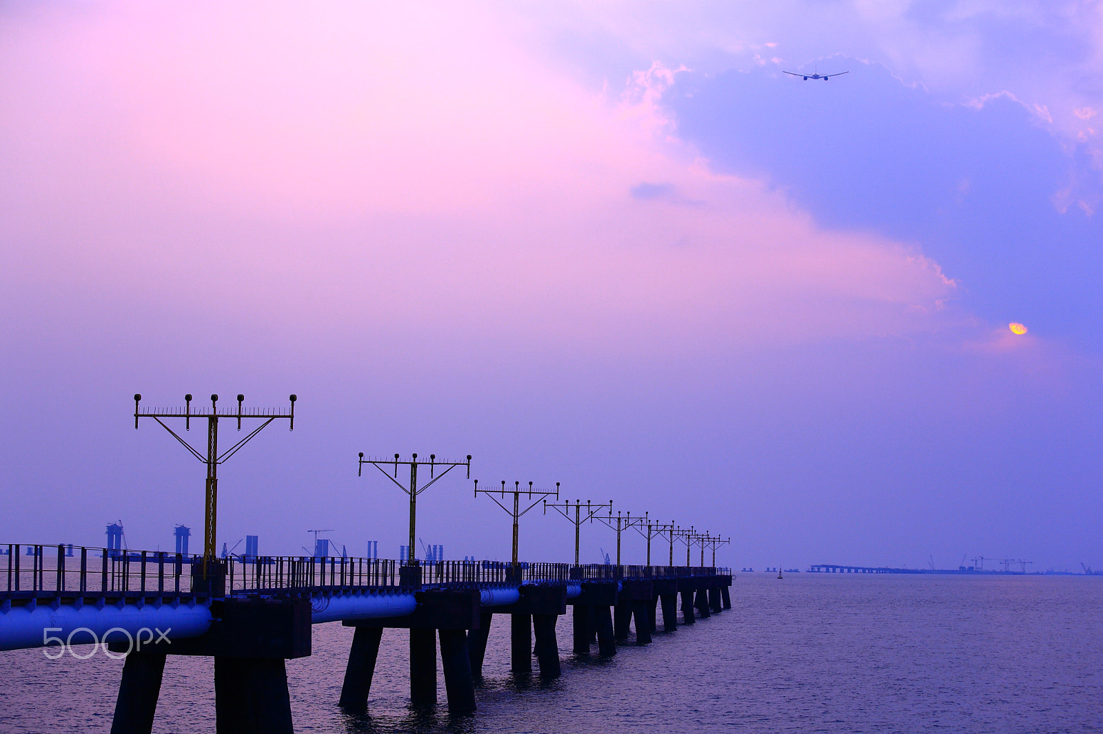 Canon EOS 5D + Canon EF 70-200mm F4L IS USM sample photo. Bridge and aircraft,sunset photography