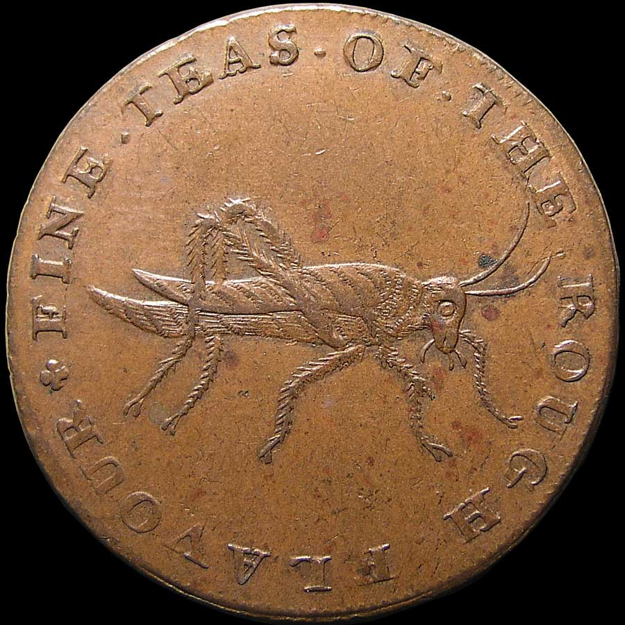 Olympus C5050Z sample photo. Fine teas of the rough flavour. halfpenny, 1795, 28mm, great britain. grasshopper. photography