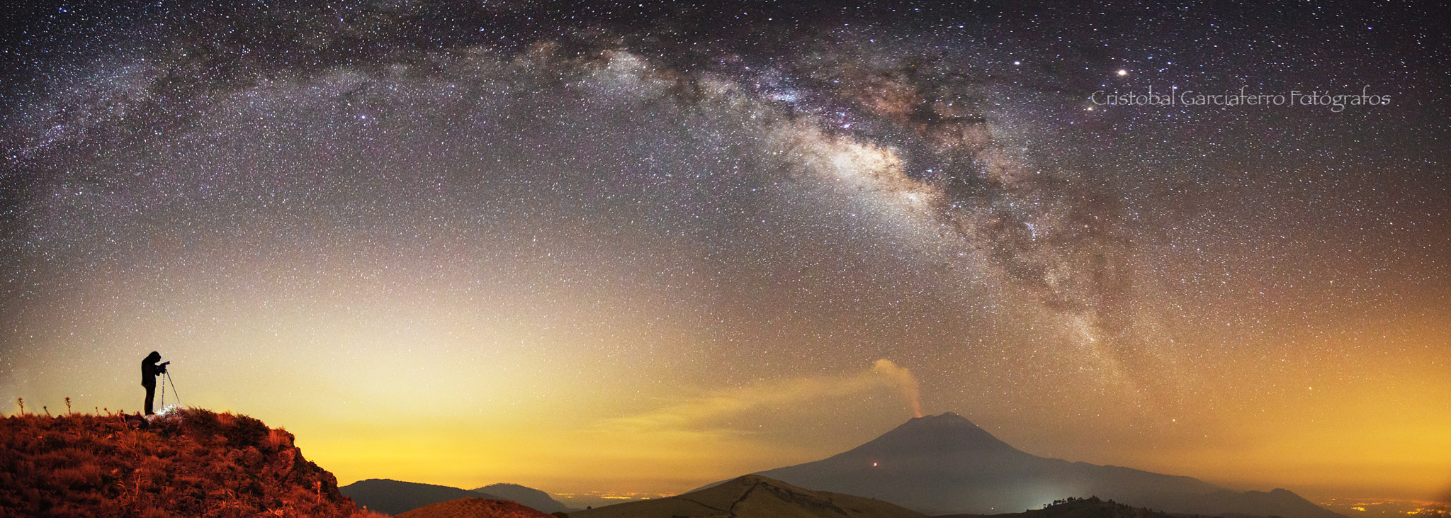 Canon EOS 6D + Canon EF 16-35mm F2.8L USM sample photo. The photographer, the volcano and the milky way photography