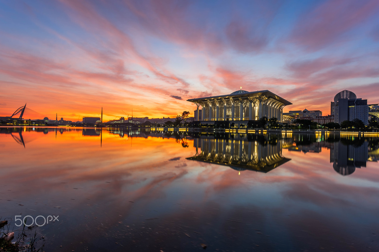 Sony a7 + Canon EF 17-40mm F4L USM sample photo. Glory sunrise at iron mosque, putrajaya photography